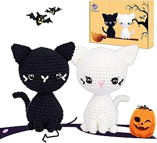 CROCHETTA Crochet Kit for Beginners, Crochet Starter Kit with Step-by-Step Video Tutorials, Crochet Animal Kits for Adults Kids, DIY Craft Supplies, 2 Pack Halloween Magical Cats (40%+ Yarn)