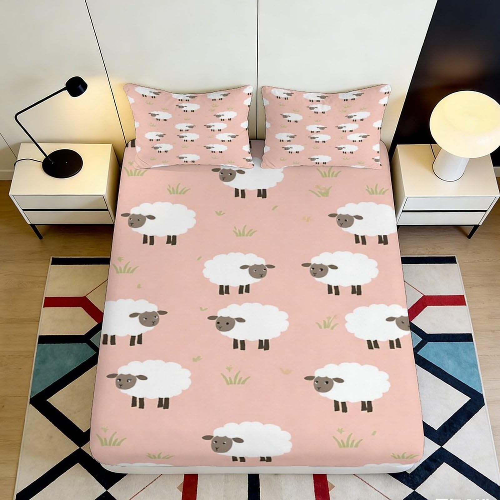 Jqzkxnhpbr Style-10 Pink Sheep 3D Printed Fitted Sheet Microfiber Mattress Cover For Bedroom, Dorm, Rental, Easy Care Bed Protection 90X200x25cm