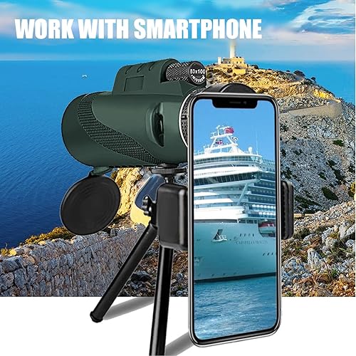 Miniatura 3 de AOKADUTE Telescopio monocular HD de 80 x 100 pulgadas para smartphone con soporte y trípode, monoculares de alta potencia para adultos con visión
