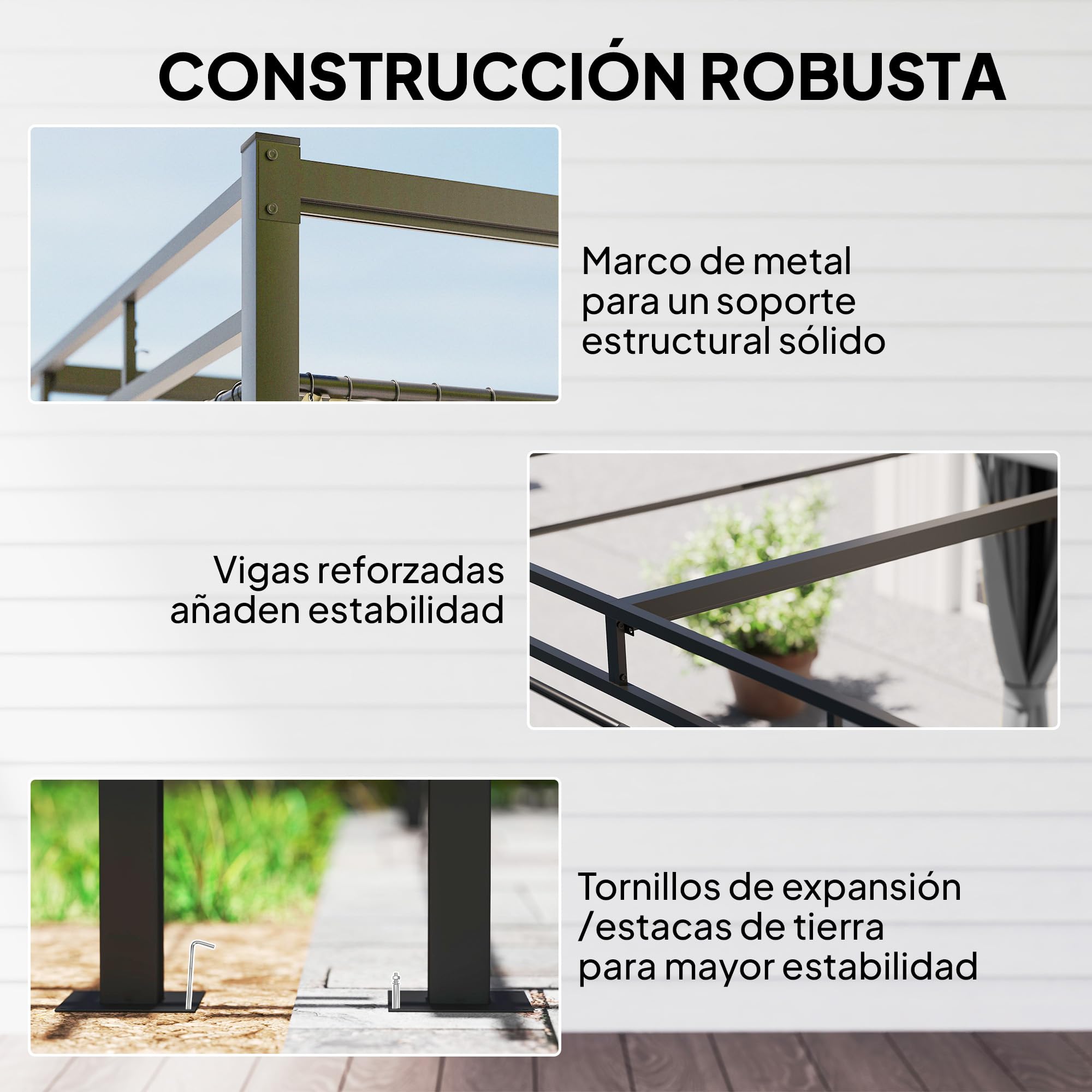 Outsunny Pérgola de Jardín 3x3 m con Techo Retráctil y 4 Cortinas, Cenador de Jardín con Protección UV30+, Impermeable, Estructura Metálica, Pabellón para Patio, Terraza, Exterior, Gris Oscuro — view 5