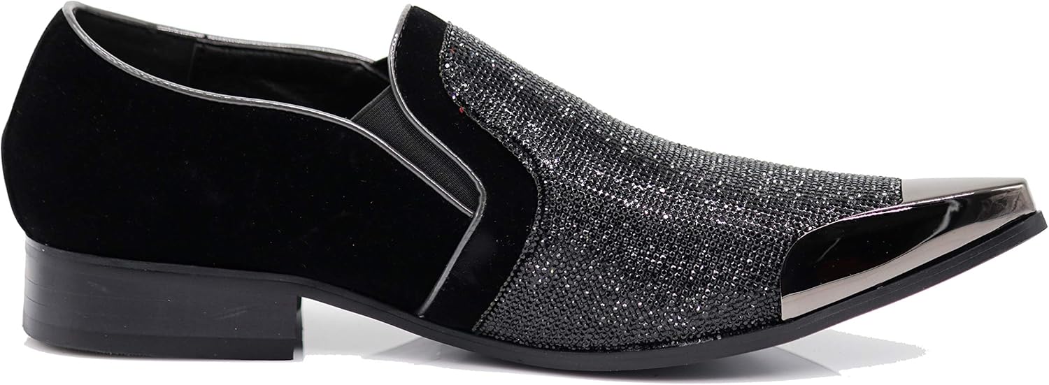 Enzo Romeo Crisiano Men Rhinestone Chrome Toe Suede Pointy Dress Loafer Slip On Shoes - Image 4