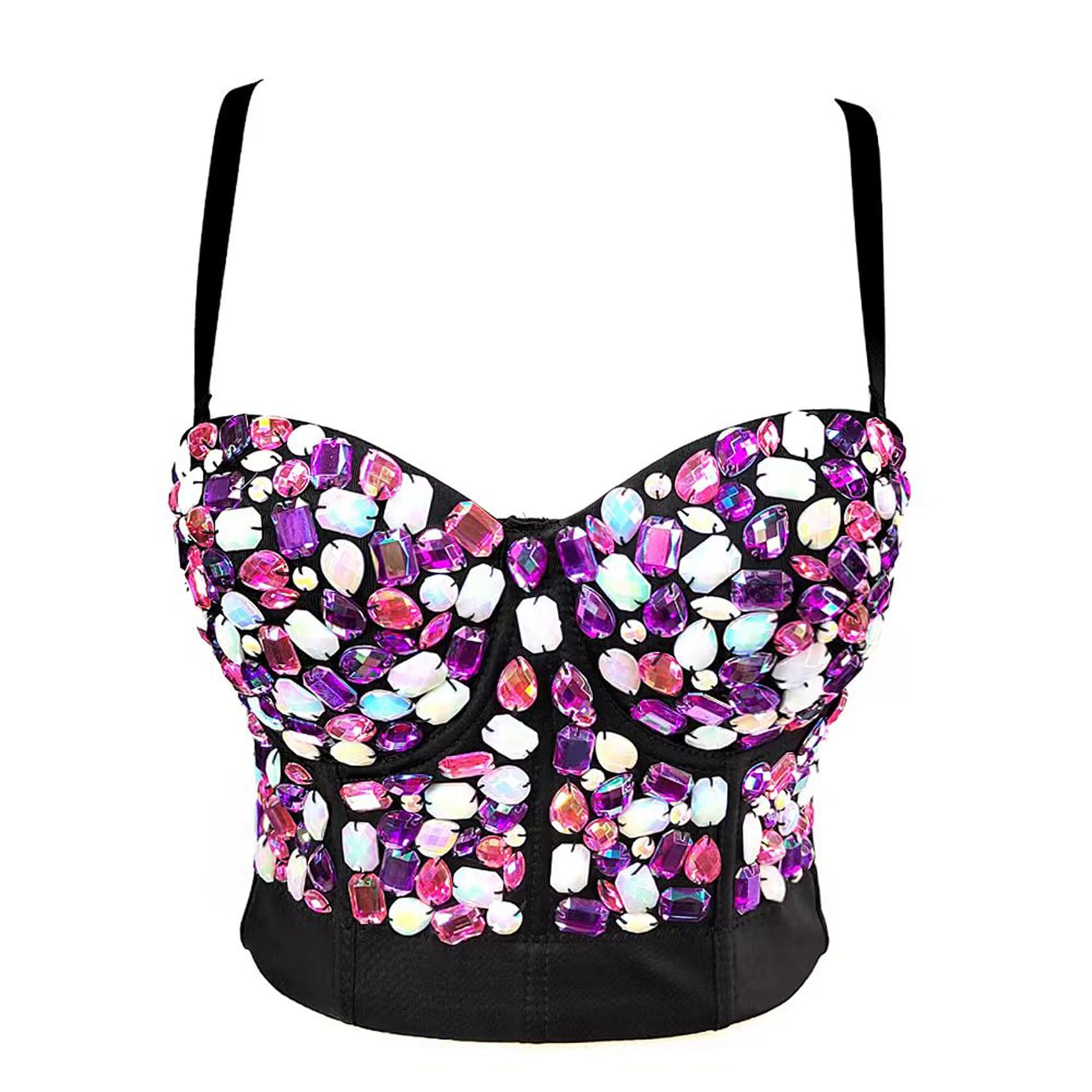 Woboren Women's Rhinestone Diamond Bustier Crop Top Gothic Punk Corset Clubwear Party Bra