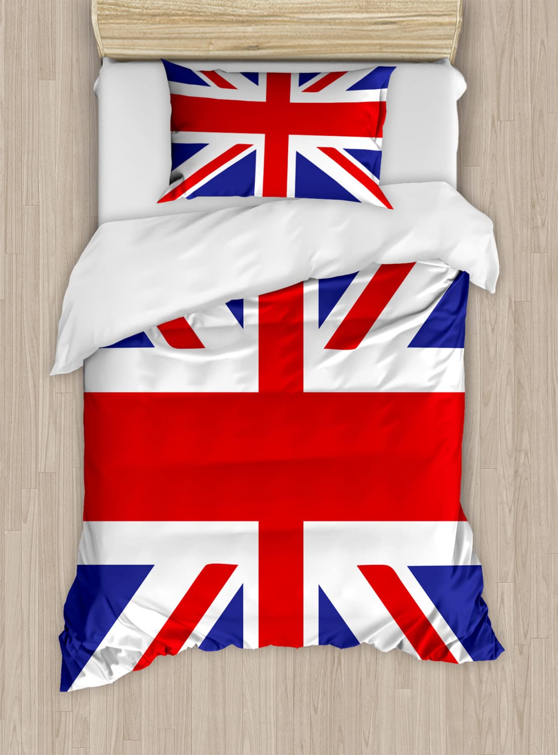 Ambesonne Union Jack Duvet Cover Set, Classic Traditional Flag United Kingdom Modern British Loyalty, Decorative 2 Piece Bedding Set with 1 Pillow Sham, Twin Size, Red Blue