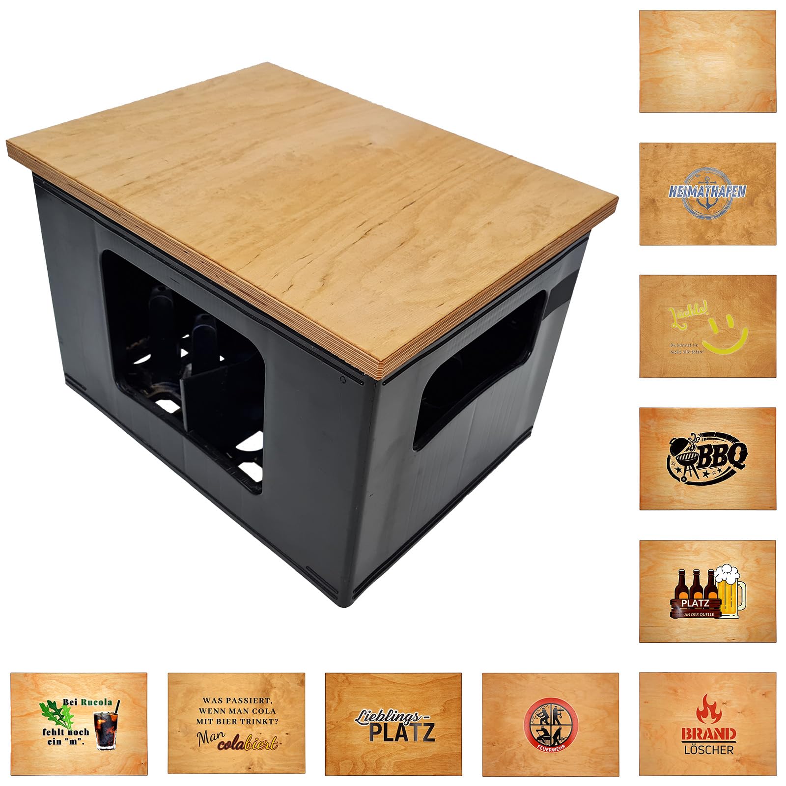 Bierkastensitz Bierkistensitz aus Holz Sitzauflage für Bierkisten, Hocker, Sitzkissen für Getränkekisten (Uni)