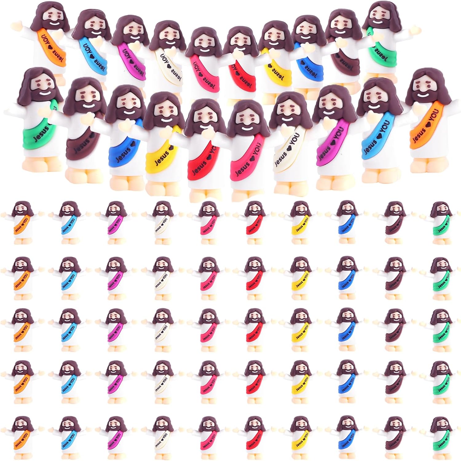 200 Pack Little Jesus Figures Jesus Loves You, Mini Jesus Figurines in Bulk, Multicolor Tiny Jesus Figures, Miniature Figurines to Hide and Seek Religious Gifts