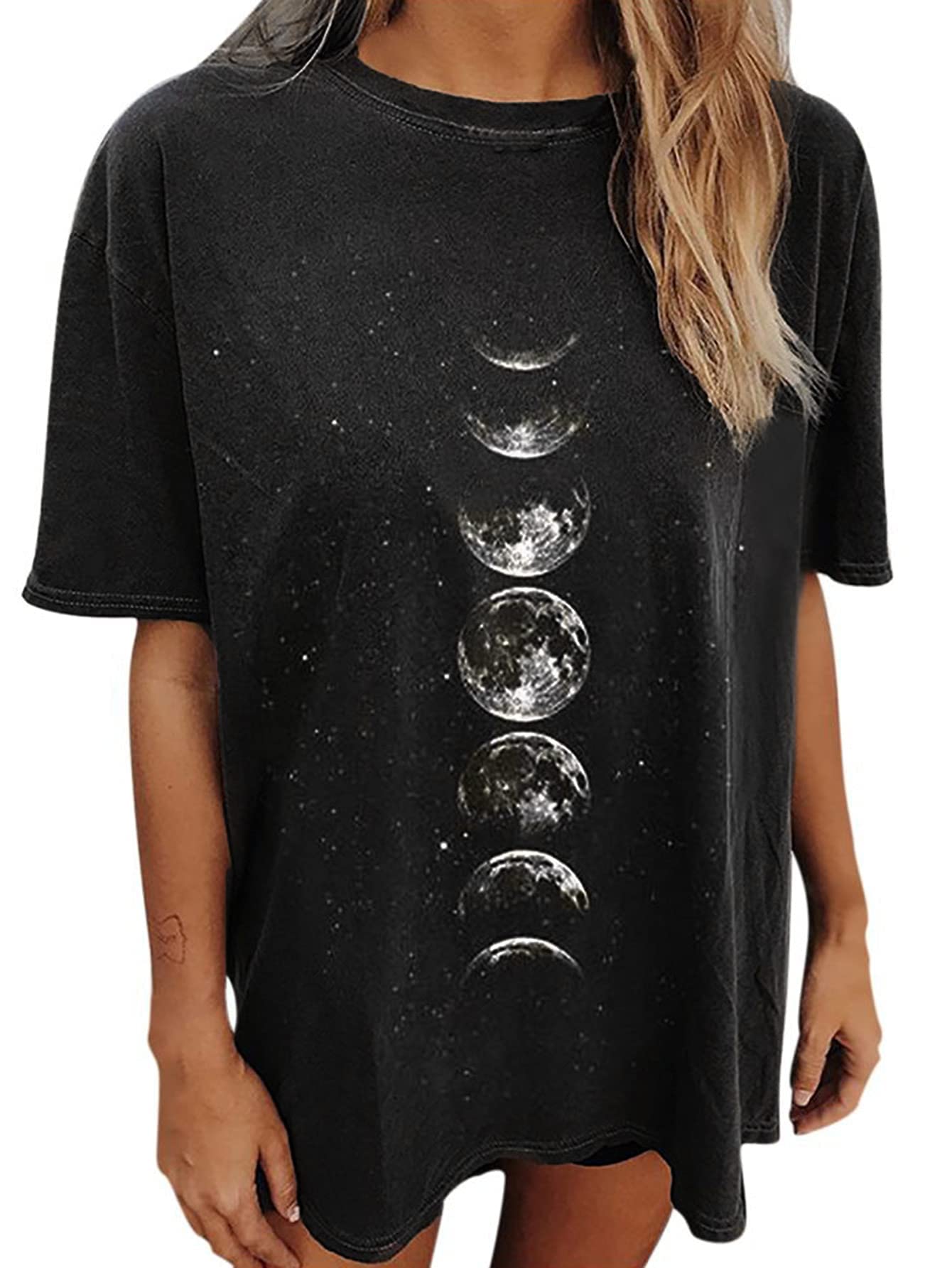 Womens Oversized T Shirts Tie Dye Summer Short Sleeve Loose Tunic Tops for Ladies Girls Round Neck Casual Graphic Long Shirt