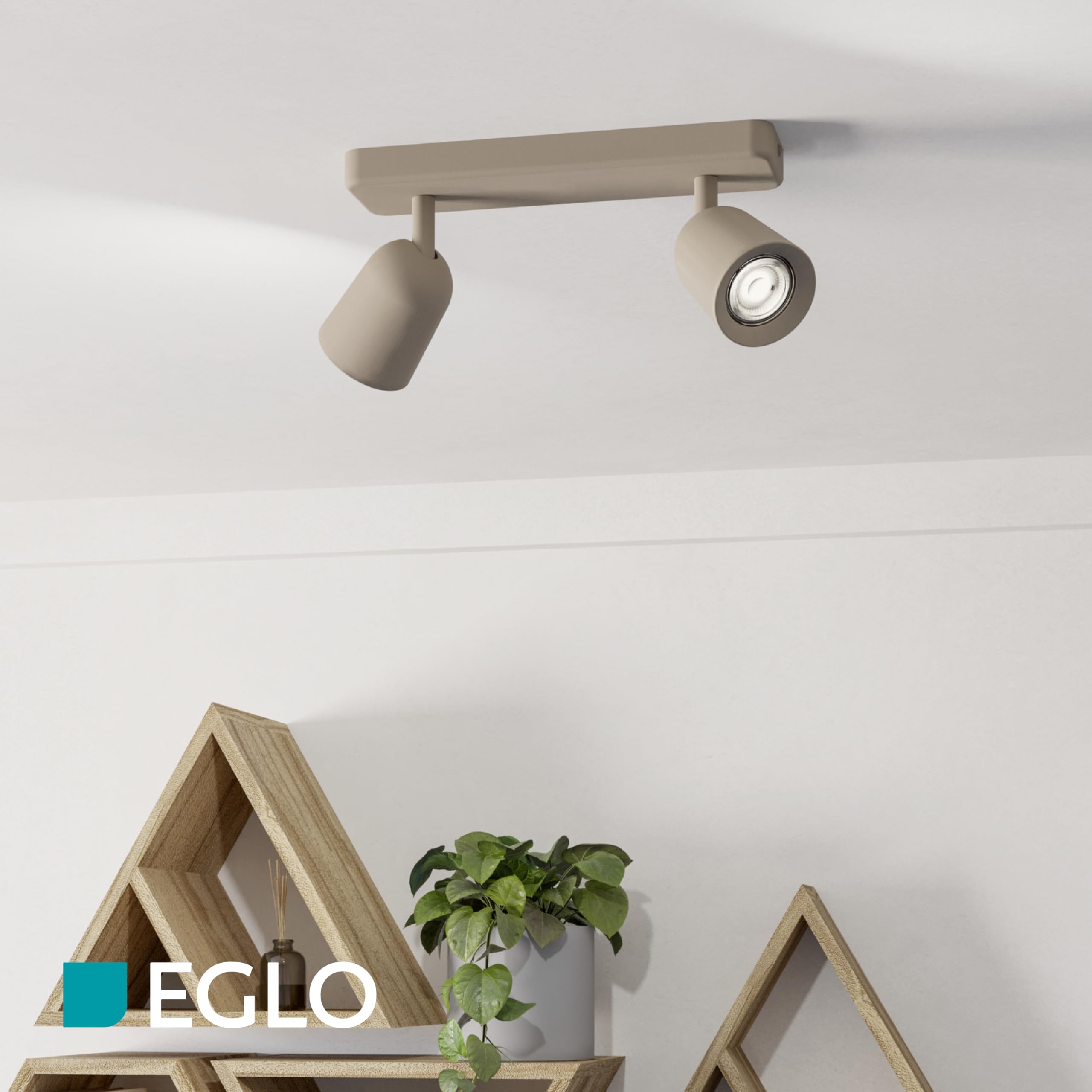 Eglo Camaldoli - Lampada da soffitto a 2 luci, faretto con 3 faretti flessibili, plafoniera in acciaio color sabbia, attacco GU10