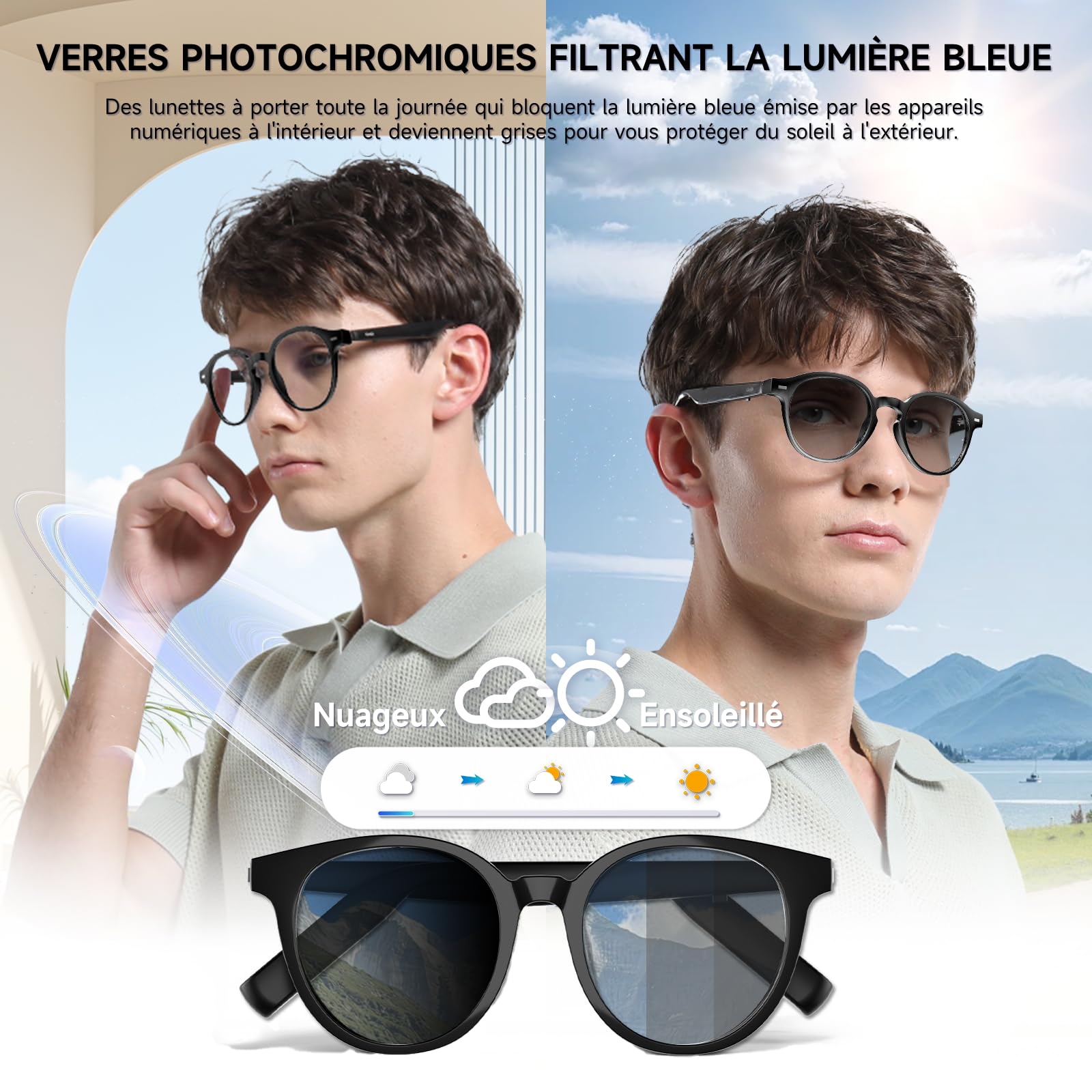 GetD Lunettes AI – Intelligence ChatGPT et Traduction instantanée par IA | Verres photochromiques. Traduction IA dans 145 langues. Appels mains libres. Audio immersif. Conversations avec l'IA
