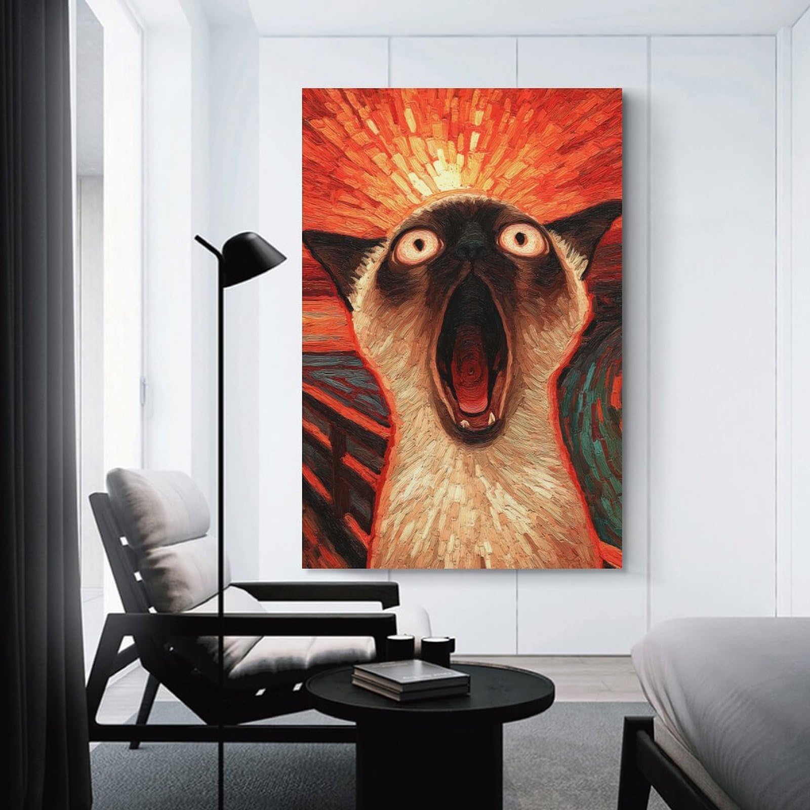 Junmoney Screaming Siamese Cat Art Canvas Wall Art, 24x36inch(60x90cm), for Bedroom Decor, Cosy Corners Or Studios, Stylish Decor for A Restful Room Update