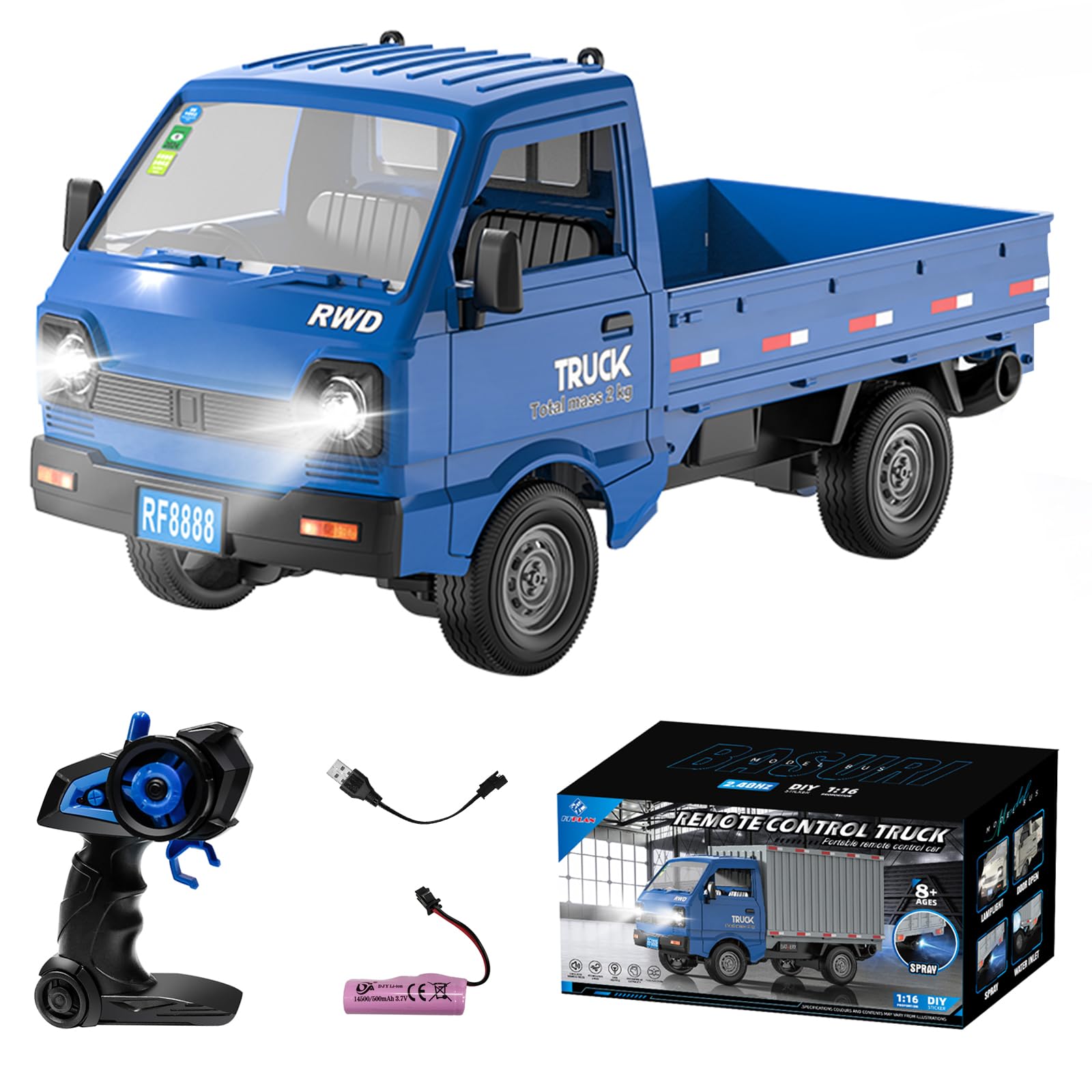 DUKUSEEK 1:16 Scale RC Truck for Kids, Mini RC Pickup Truck W/ 2.4GHz Remote & Light Climbing Car for Boys Girls Hobby Toys Gifts (Blue-B)