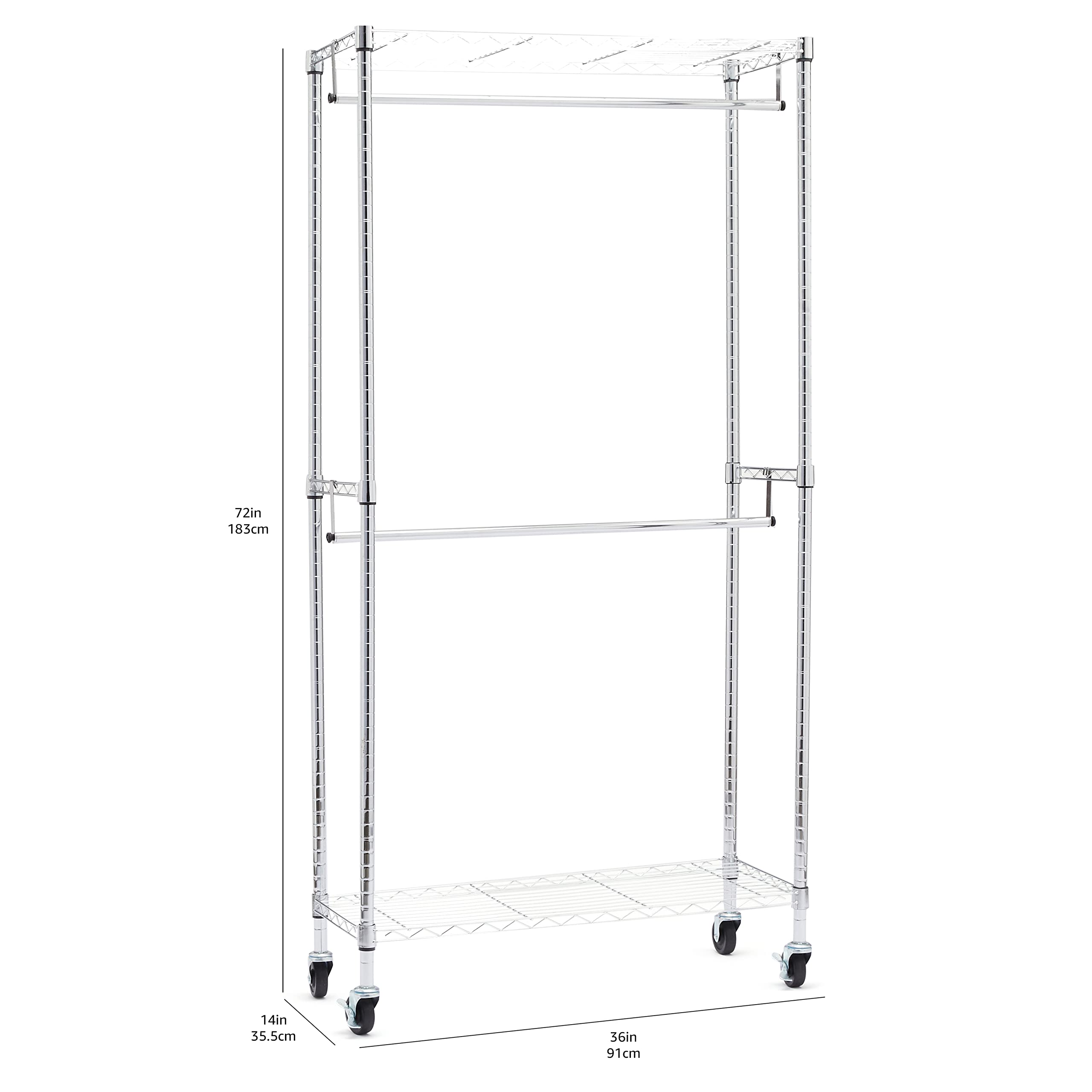 Amazon Basics Adjustable, Double Hanging Rod Garment Rolling Closet