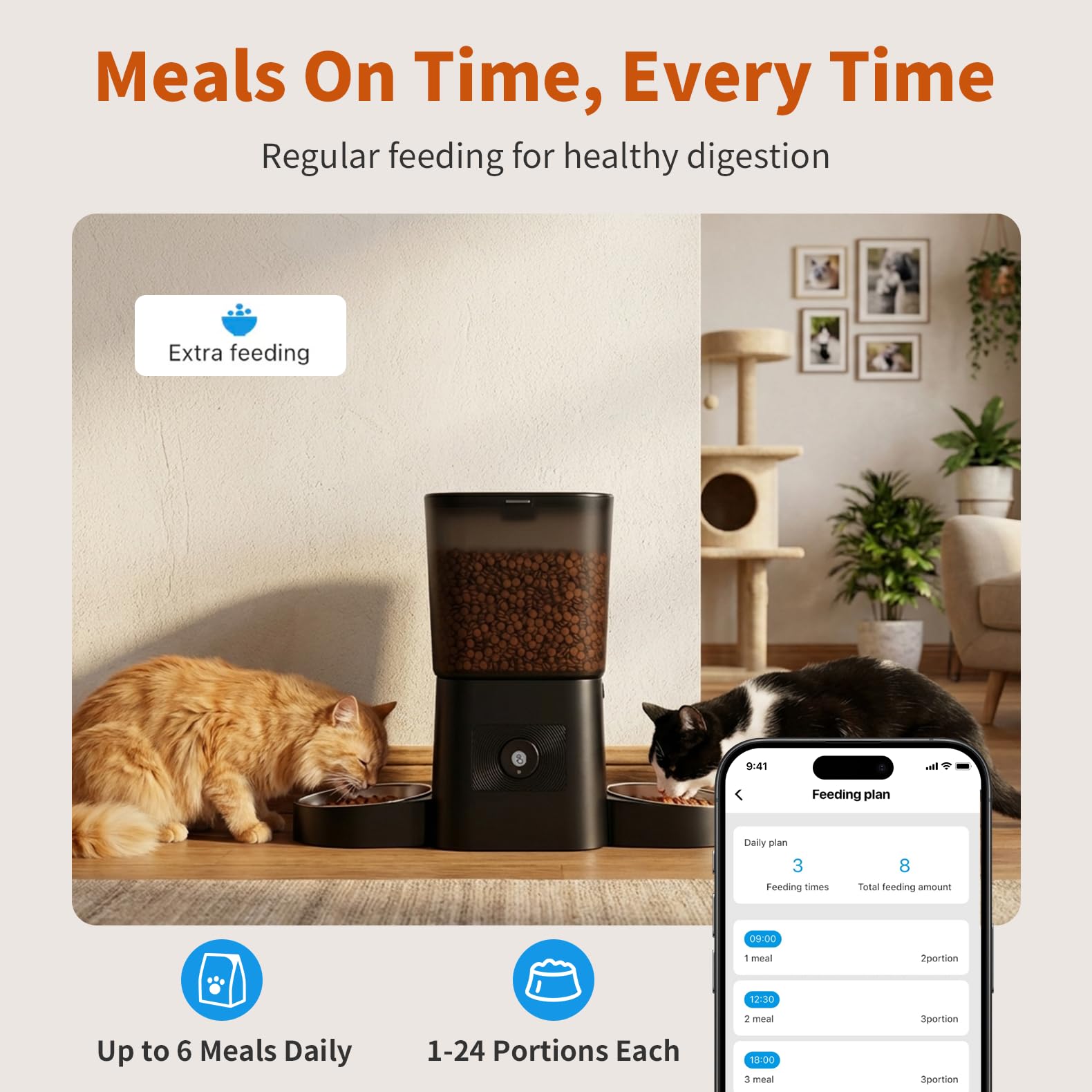 HoneyGuaridan Distributeur Croquettes Chat Automatique, 5G/2.4G WiFi Distributeur Automatique de Nourriture pour Chats/Chiens, Scellé pour Garder la Fraîcheur, 1 à 6 Repas/Jour