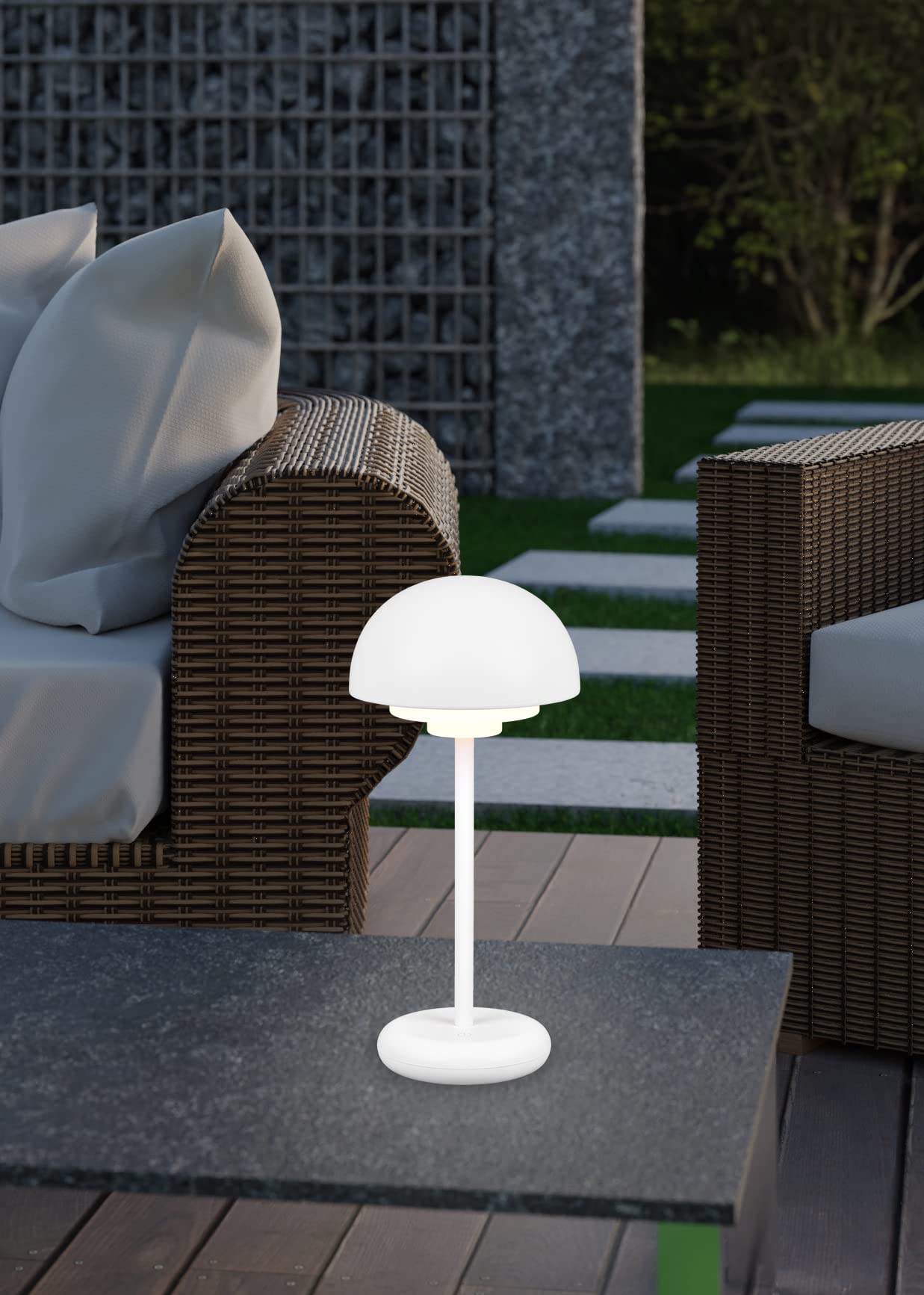 Reality, Sobremesa, Elliot incl. 1 x LED,SMD,2,0 Watt,3000K,180 Lm. Cuerpo: Plástico, estera blanca Ø:13,5cm, A:30,0cm Función Táctil 4 nivel,Funcionamiento de la batería,IP44,