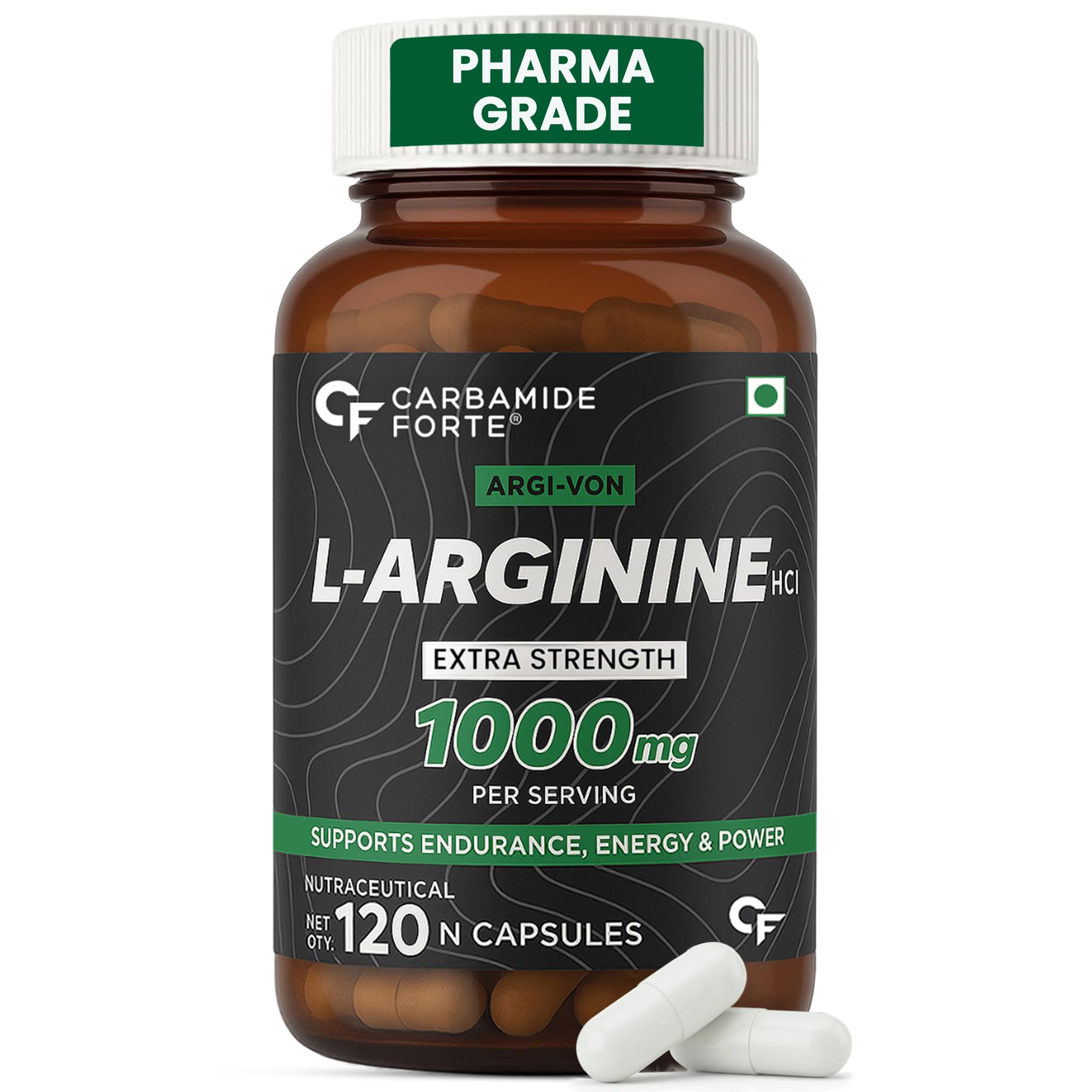 L-Arginine, Creatine 1000mg Supplement for Adults Per Serving -Veg Capsules 120 Count