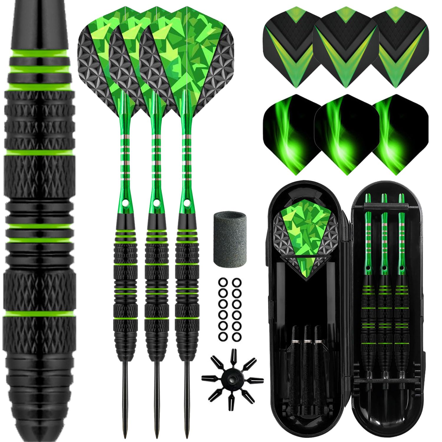 Lavishio LavishioProfessional Steel Tip Darts Set 3 Aluminum Dart Shafts Steel Tip Dart Set Professional Darts Steel Tip Set + Extra 3 Dart Flights 3 Replace Plastic Shaft (greener)