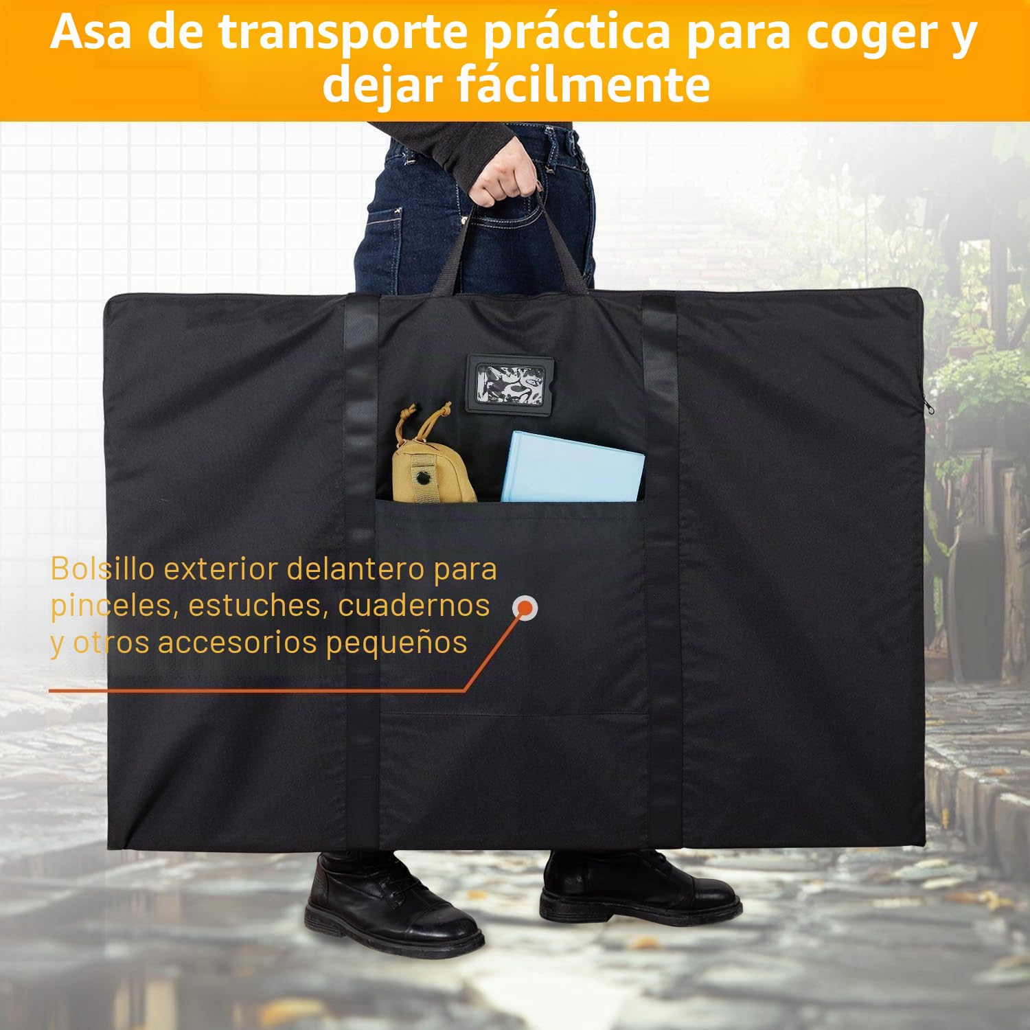 Cartera de artista A1, 61 x 91,4 cm, carpeta de dibujo con hombro y asa, resistente al agua, para obras de arte, bocetos, dibujos, pinturas, pósteres, fotografías, etc, Negro , Riñonera