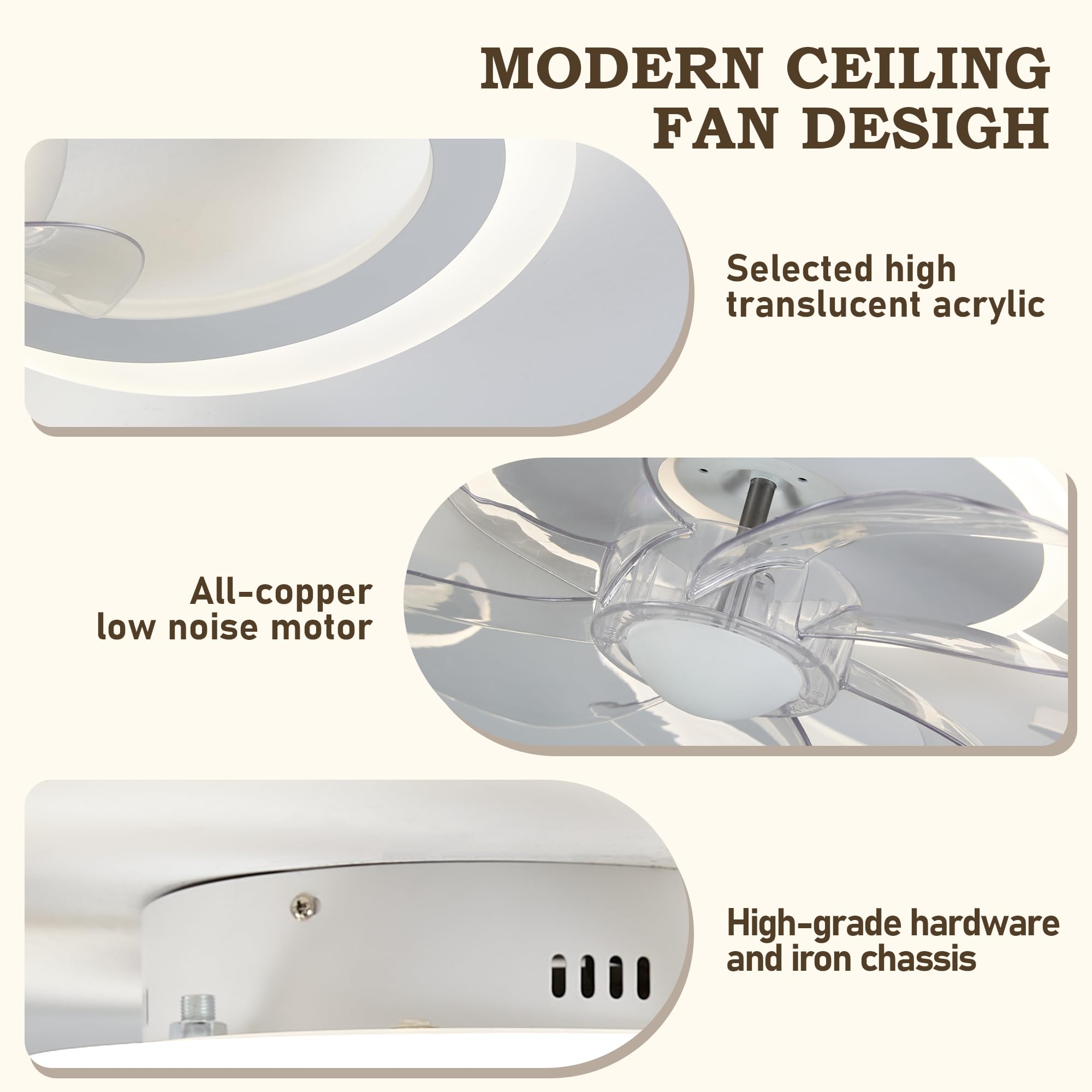 Ventilatori da Soffitto con Luce e Telecomando, Lampadario con Ventilatore da Soffitto, Lampadario LED Dimmerabile 3000K-6000K, 50W(37W+13W) 3600Lumens, Ventilatore a Soffitto con Luce, 62cm