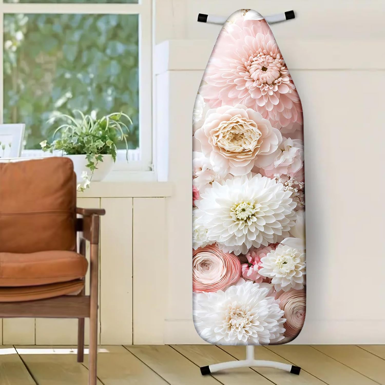 Nuxovilar Pink and White Blooming Flowers Ironing Board Cover, 15×54inch, This Cover Fits Most Standard Boards, Dust - Proof Ironing Accessory for Home Decoration