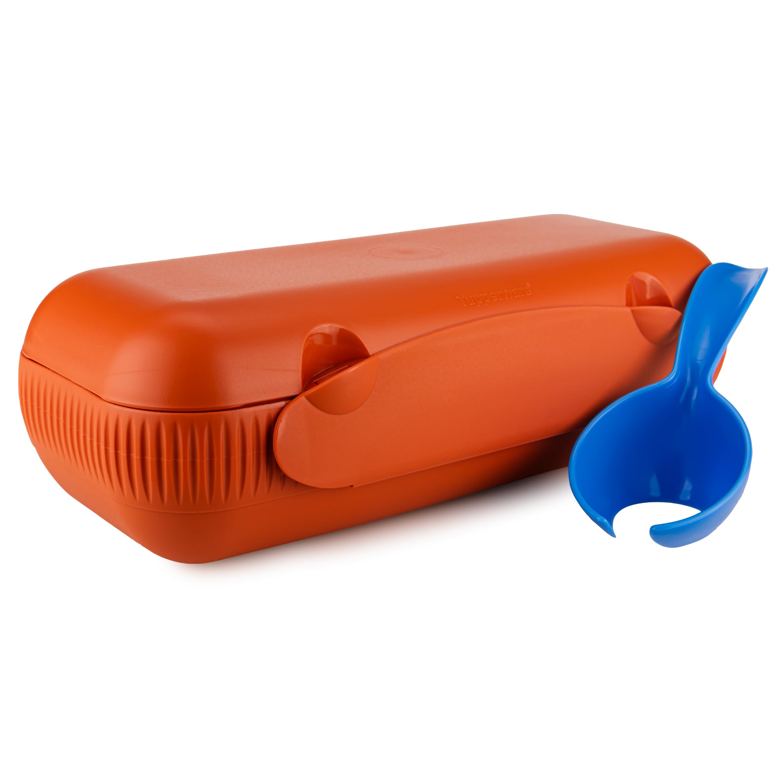 Tupperware Kolumbus pudełko na jajka czerwone ceglane na 10 jajek (w zestawie łyżka do jajek niebieska)