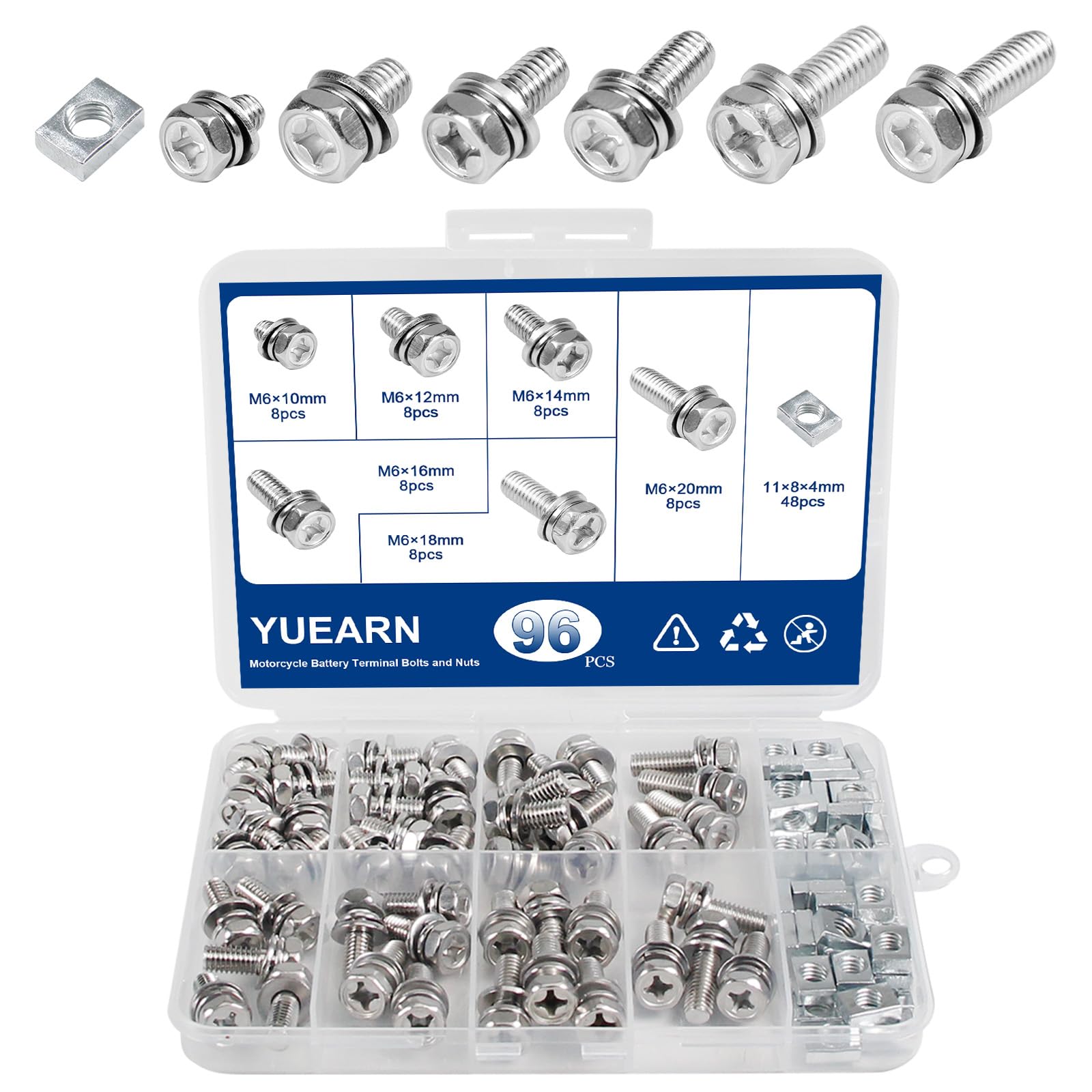 Photo 1 of YUEARN 96PCS M6 Stainless Steel Motorcycle Battery Terminal Bolts & Nuts Kit