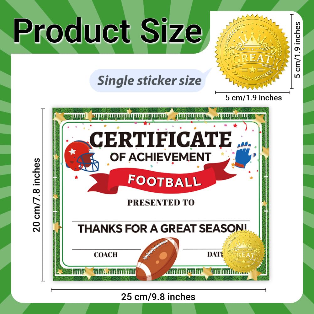 Doodlream 30 Pcs Football Achievement Award Certificate Paper with 32 Pcs Gold Foil Stickers - Image 3