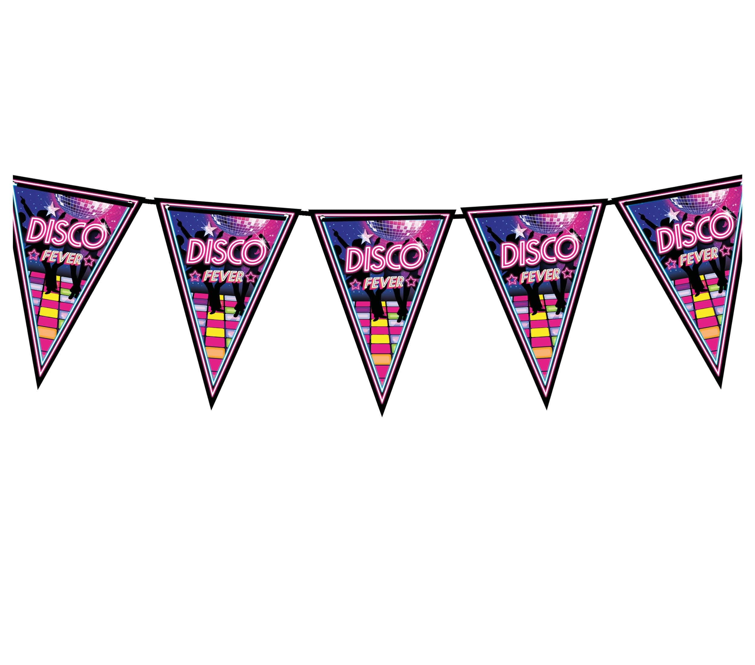 FIESTAS GUIRCA | Disco Fever Pennant (3m/8x12 in) - Paper Decoration for Graduation Parties - Ideal for Celebrations and Disco Themed Events - Multicoloured