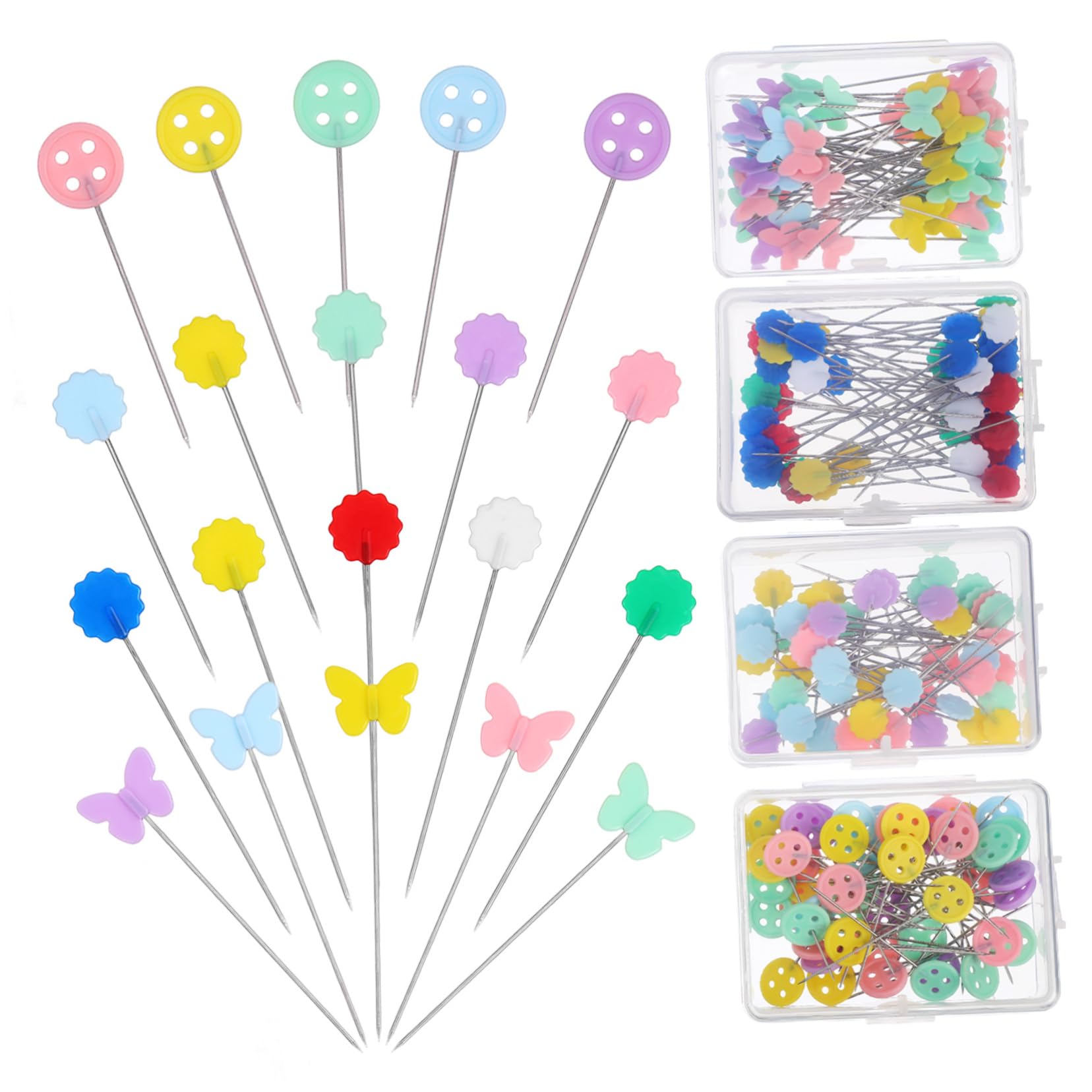 ARTIBETTER Flat Head Pins for Sewing Quilting 200 Pcs Large Pins Set with Blossom Needle Design for Craft Projects