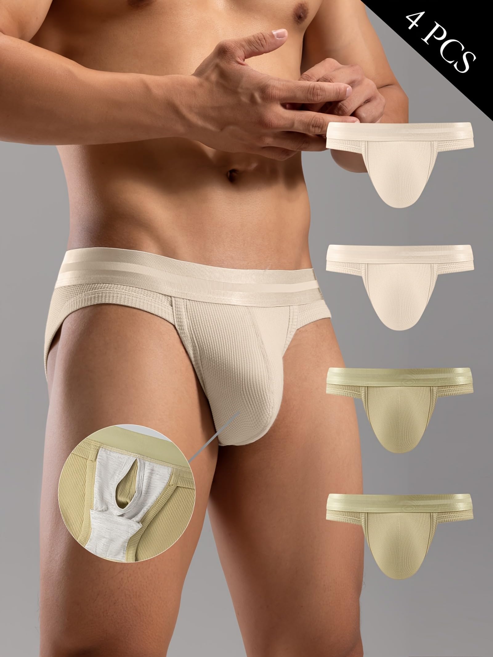 Paquete de 4 calzoncillos de algodón para hombre, sexy, tanga, tanga, bala, separa, malla, transpirable, cómoda cintura