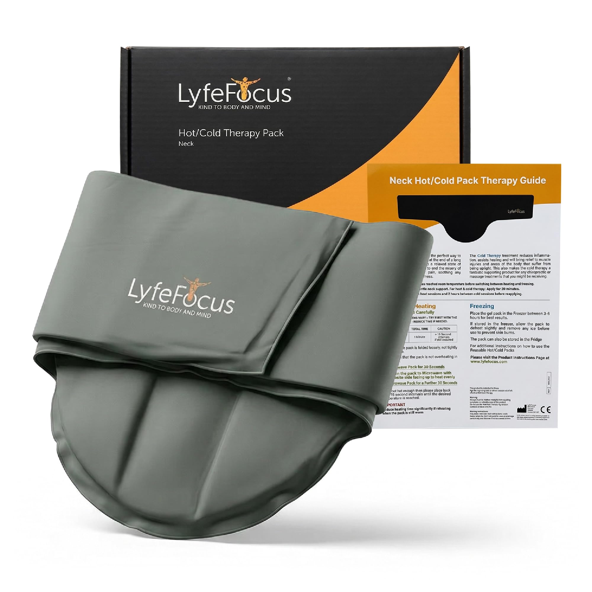 LyfeFocus Neck Ice & Heat Pack – Reusable Hot & Cold Therapy Wrap for Neck, Shoulder & Upper Back Pain Relief – Microwave Heat & Freezer Cold Compress – Grey