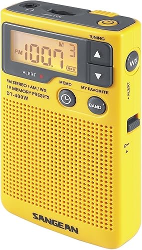 Sangean Radio AM/FM portátil de tamaño de bolsillo de alerta meteorológica compacta con altavoz incorporado