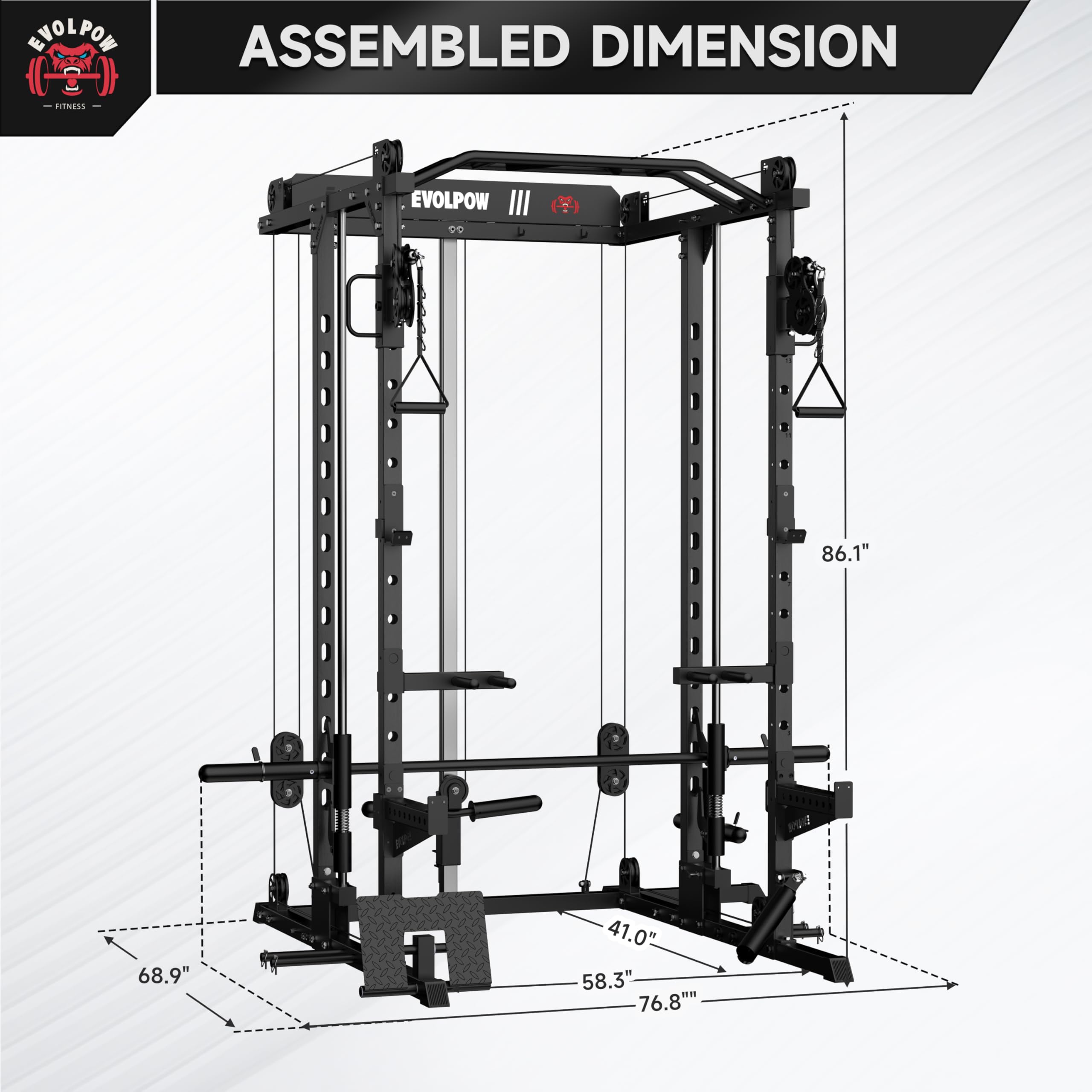 EVOLPOW M2D Smith Machine, Strength Training Squat Rack with LAT-Pull Down System & Cable Crossover Machine for Home Gym and More Training Attachment