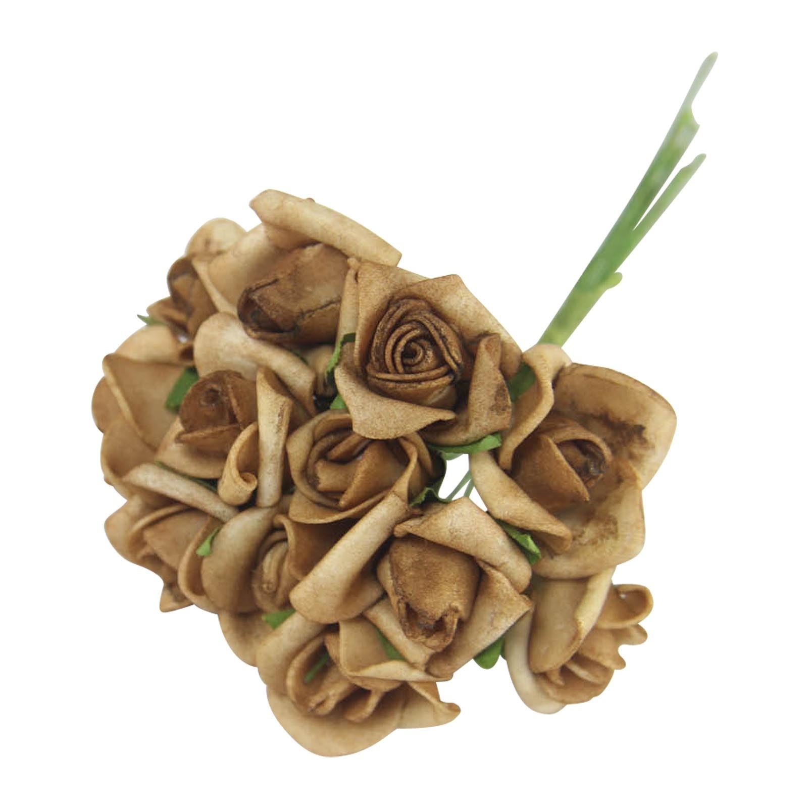 Bundles of 12 Mini Foam Rose Bunches! Bulk Wholesale Artificial Flowers Craft[Gold,1 Bunch]
