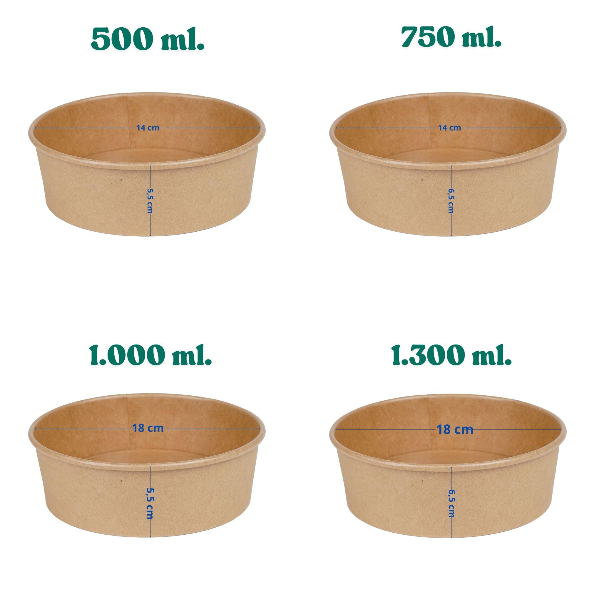 Inoverse Lot de 200 Bols à Salade en Papier Kraft Avec Couvercle - 500 ml - Jetables - Pour Salades, Collations, Soupes, Céréales - Ronds, Durs - Boîtes à Emporter