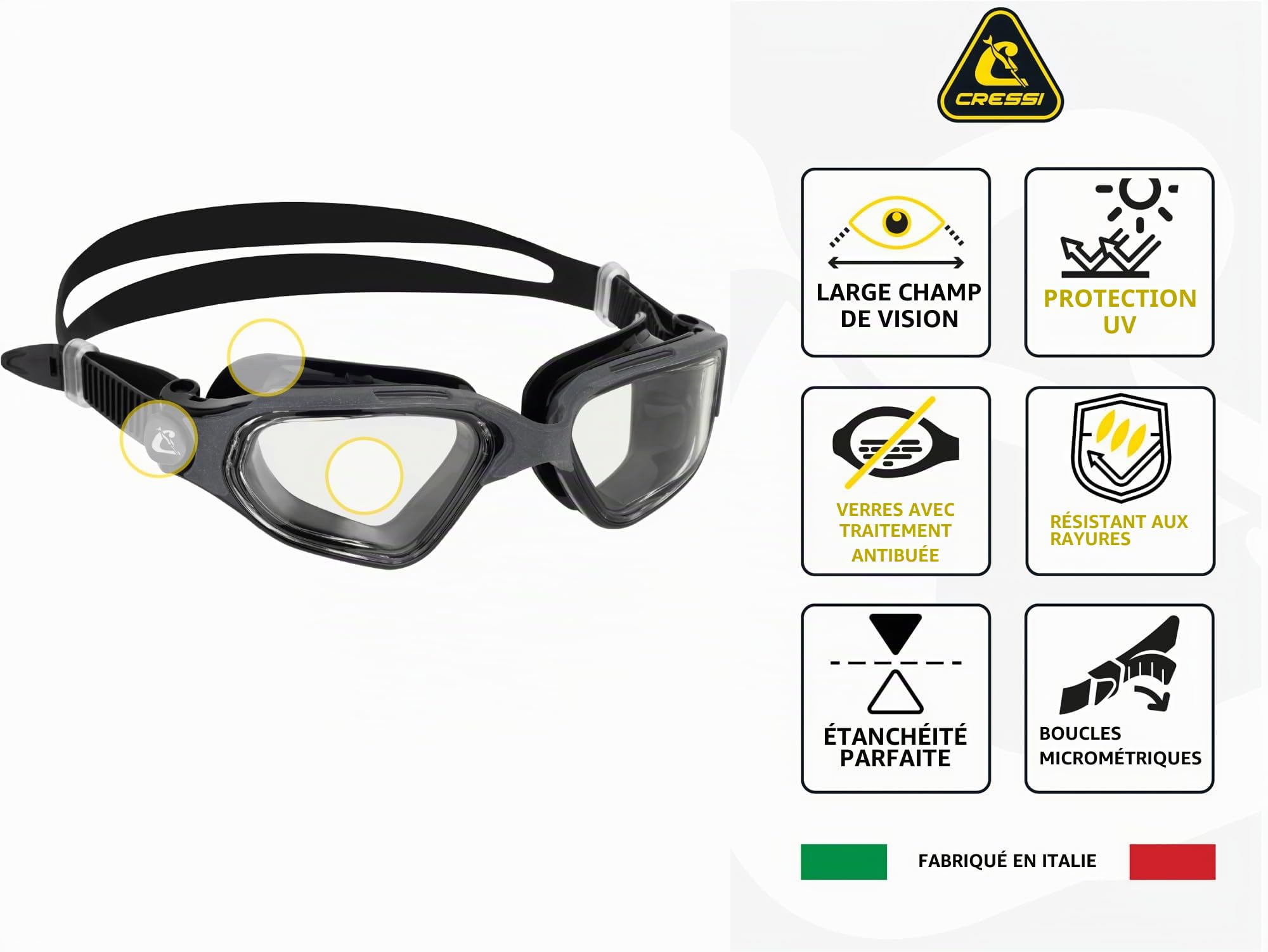 CRESSI Clear Eyes Goggles - Lunettes de Natation Unisexe en Silicone pur avec Traitement Moléculaire Anti Buée de la Lentille, Taille Unique