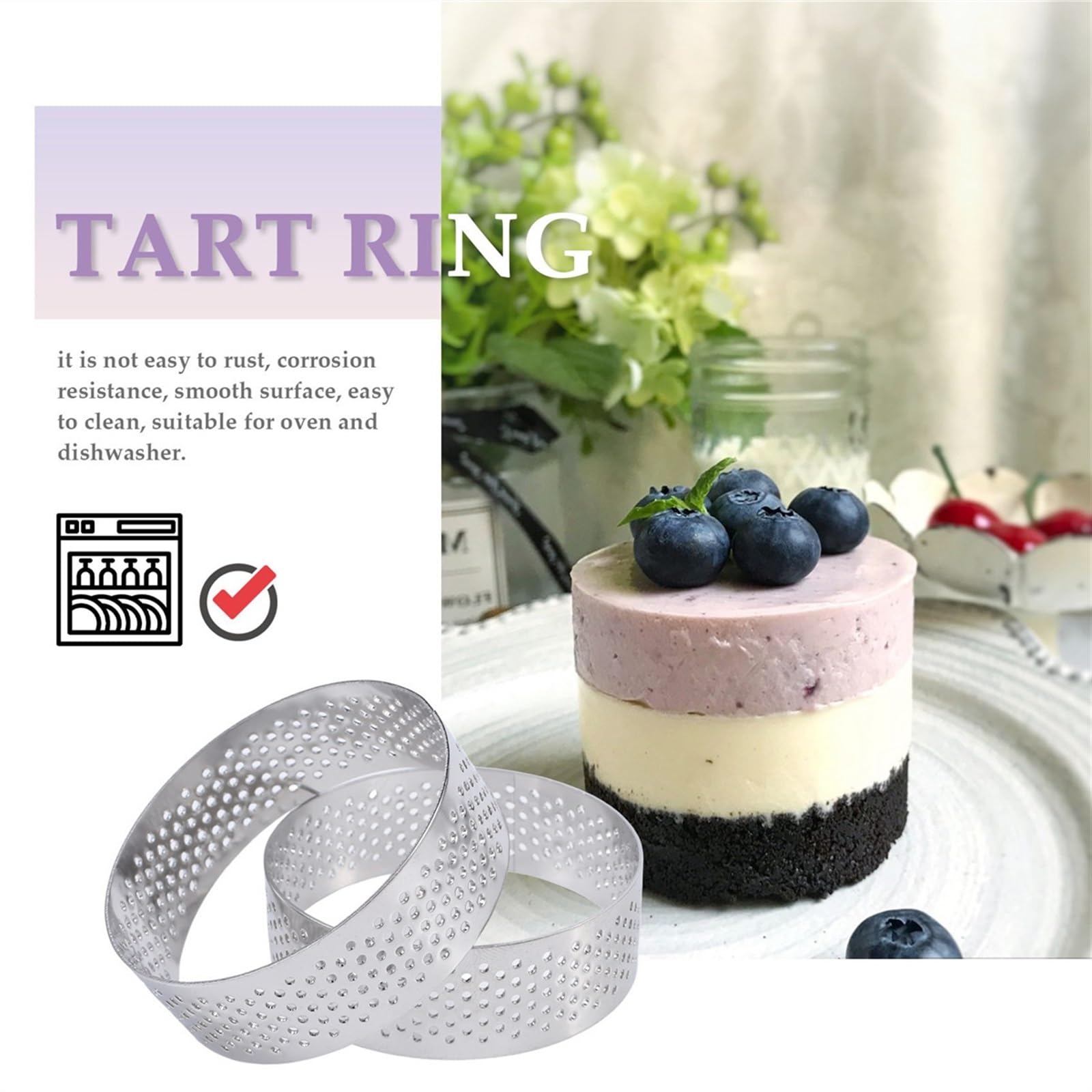 Moule à Tarte en Acier Inoxydable, Moule à tartelettes, Coupe-Cercle, Moule à gâteau perforé pour Desserts