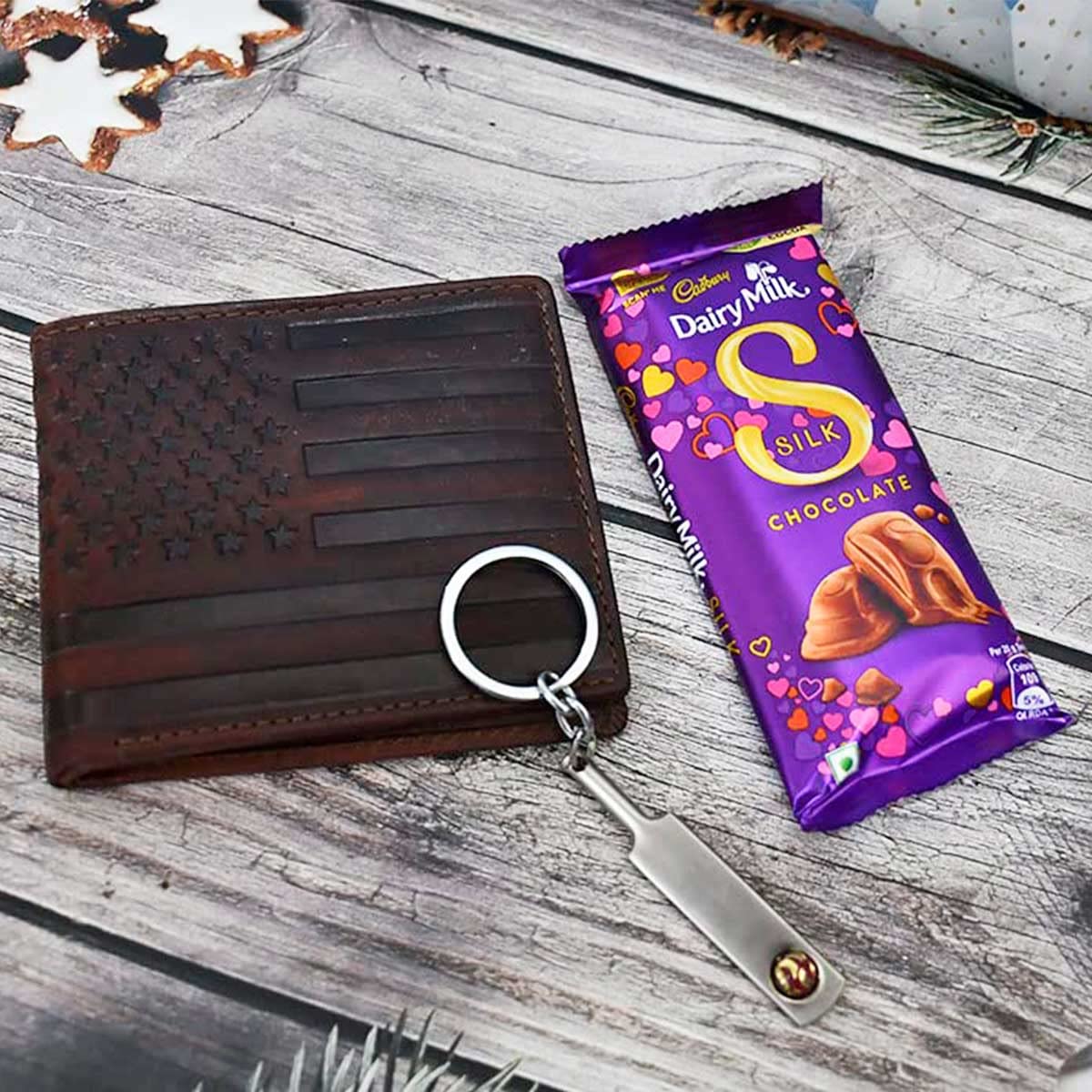 Natali Traders Useful Gift for Men, Boys | Leather Wallet, Cricket Bat Metal Keychain, Chocolate | Birthday Gift for Boyfriend, Husband, Brother, Father, Friends