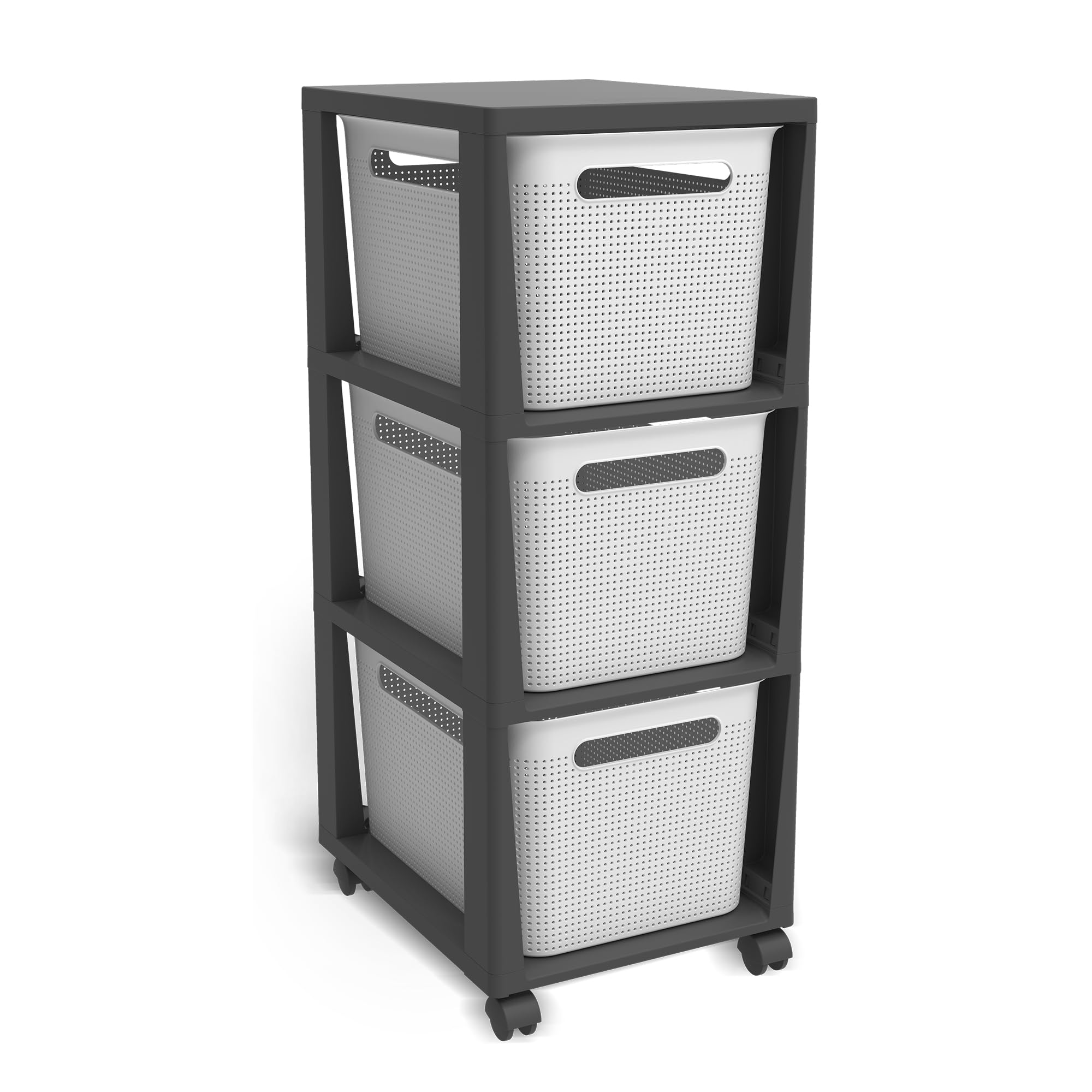 Rotho Brisen Roll contenedor con 3 cajones, plástico (polipropileno reciclado), blanco/antracita, 3 x 16 l (14.4 x 11.8 x 30.3 pulgadas)