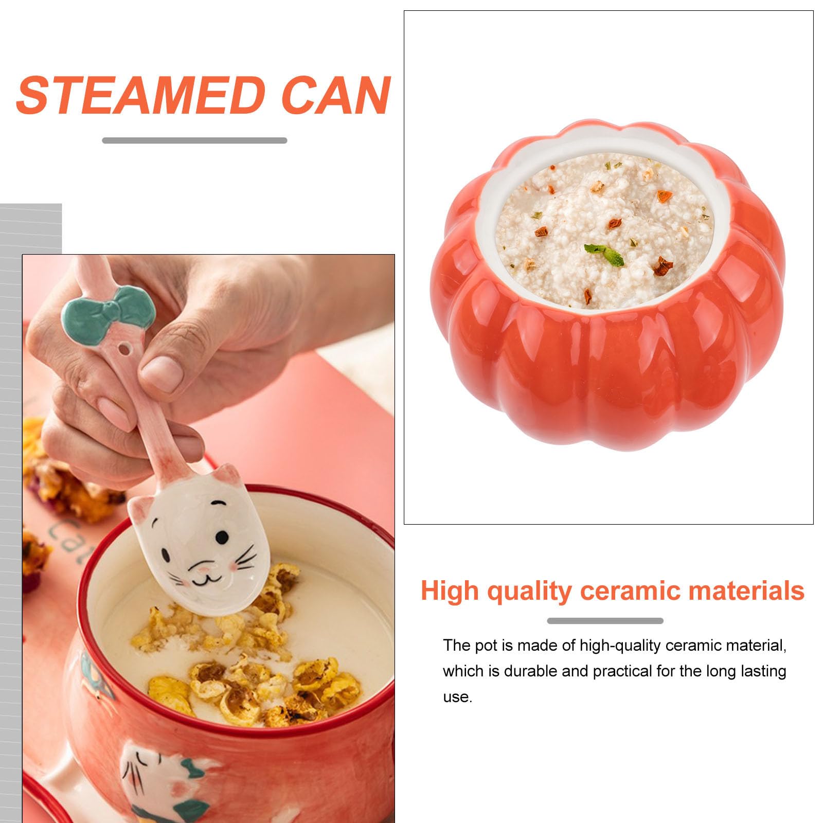 POPETPOP Cuenco de Calabaza Tapa de Cerámica 450ml para Sopa Halloween