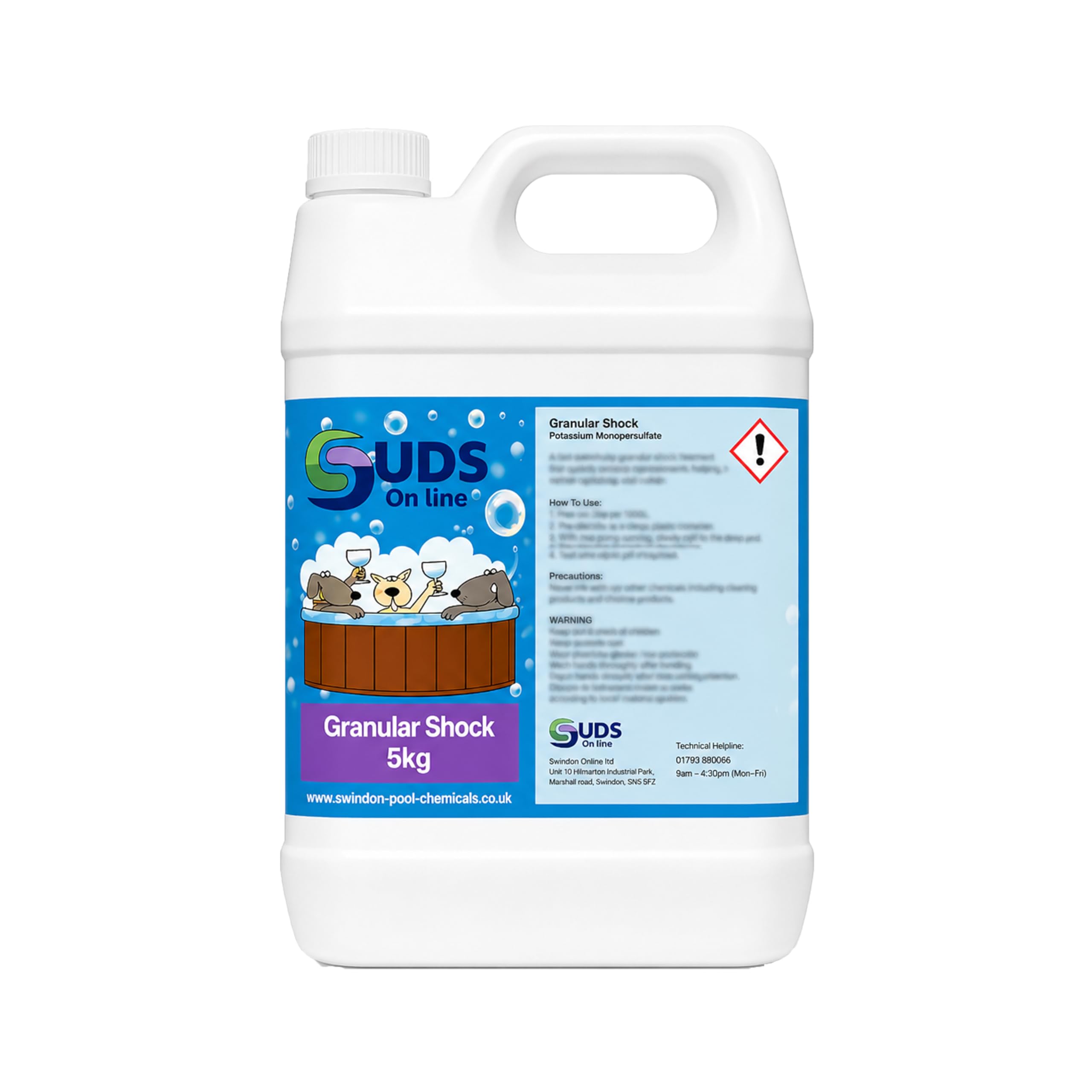 SUDS-ONLINE Pool Shock Chlorine Granules 5kg – Powerful 65% Calcium Hypochlorite – Fast-Dissolving Pool & Spa Shock Treatment – Kills Bacteria & Algae – Swimming Pool Chemicals