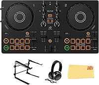 Vista 11 de Pioneer DJ AlphaTheta DDJ-FLX2 Paquete de controlador DJ compacto de 2 canales con estuche, cable para instrumentos y paño de pulido Austin Bazaar