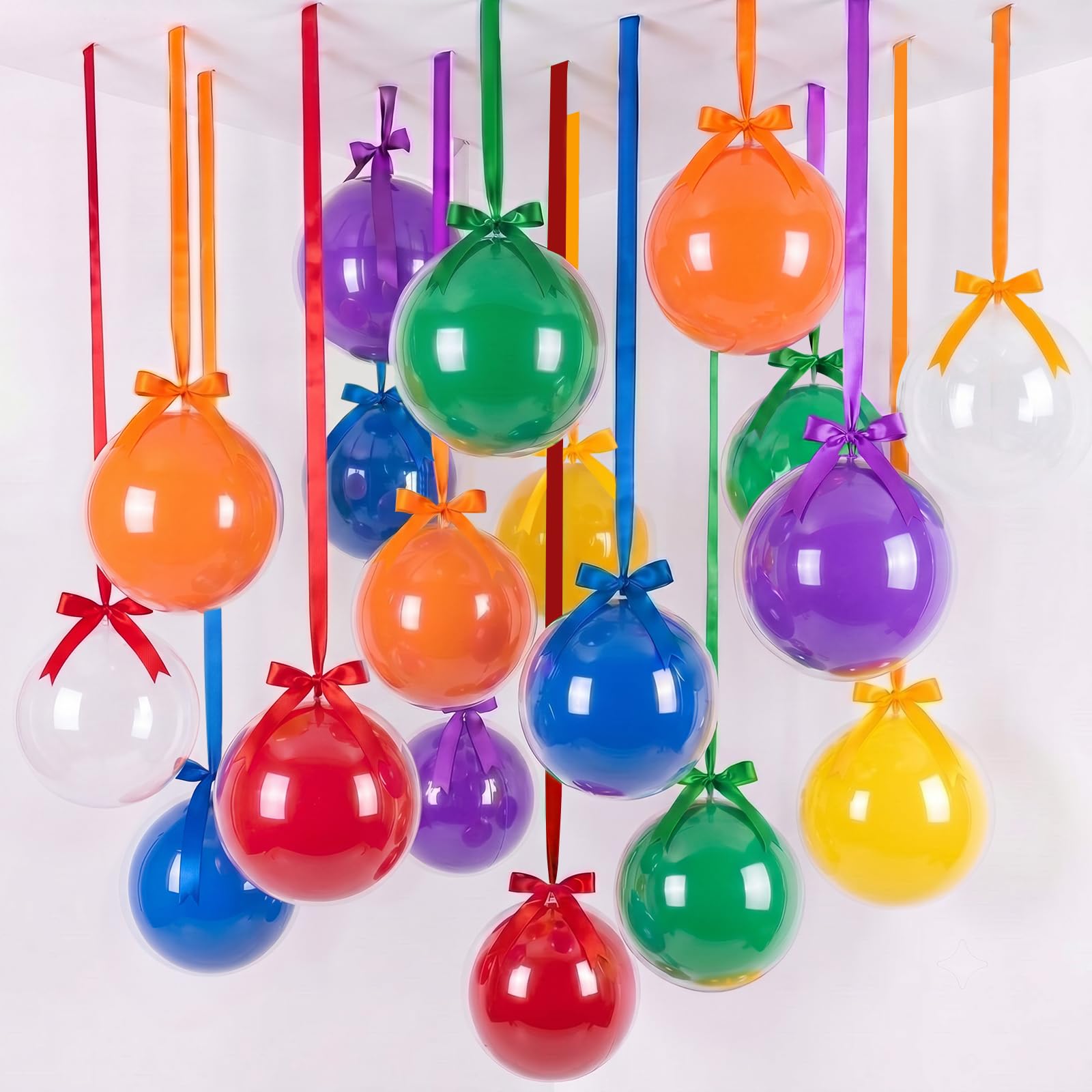 TaoBary Set di 30 palloncini colorati e trasparenti da appendere al soffitto, 56/45 cm, con fiocchi di raso e nastri sfusi per estate, ritorno a scuola, compleanni, feste di nozze