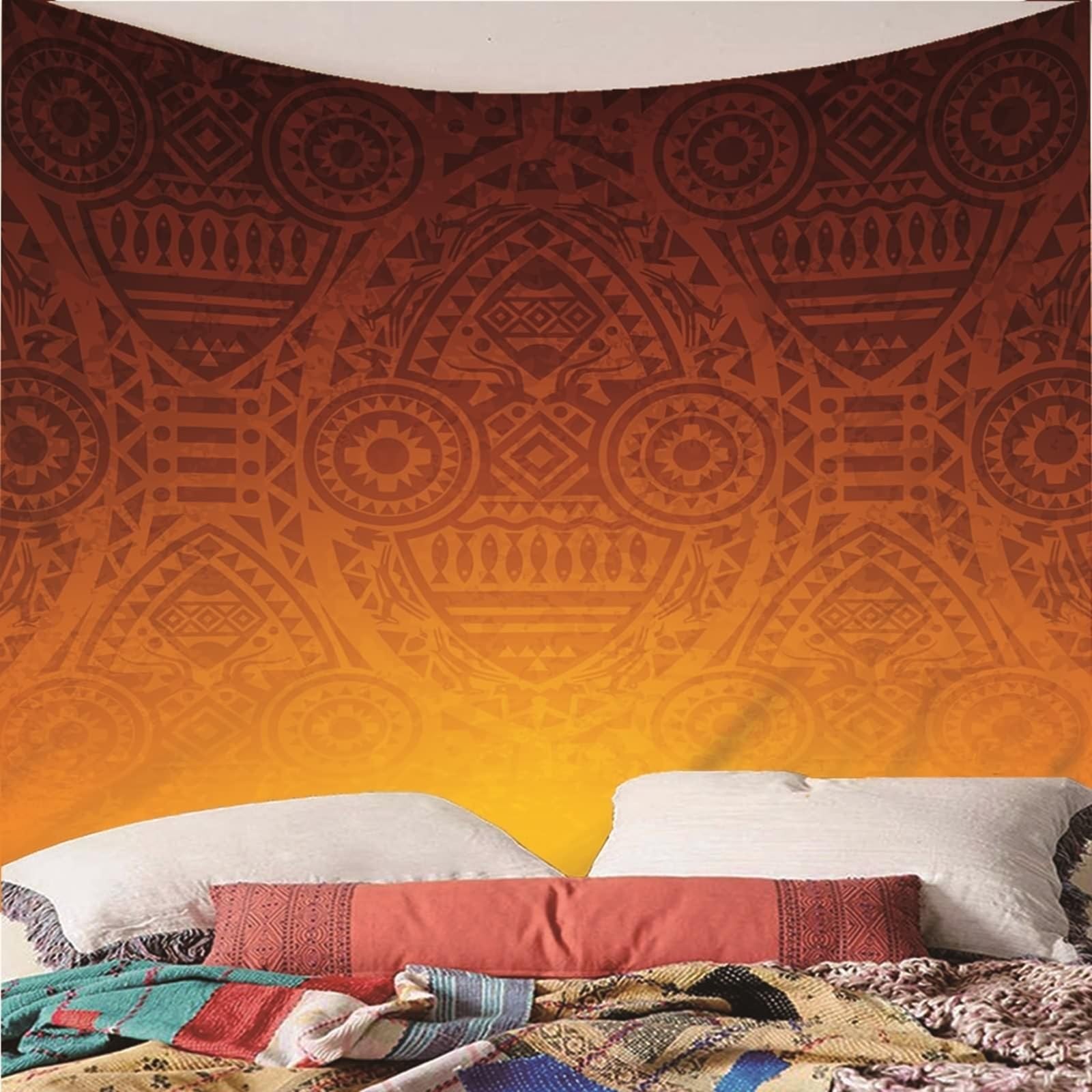 Arazzo in tessuto arancione arazzo coperta indiano etnico gradiente XXL 350 x 256 cm (larghezza x altezza) Premium per la decorazione della casa e del soggiorno