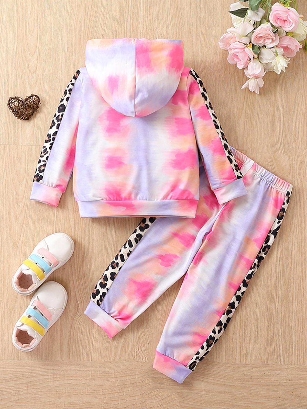 Ensemble de Vetement Bebe Fille Imprimé Floral Sweat à Capuche Manche Longue Hauts+ Pantalon+ Bandeau Tenues d'automne