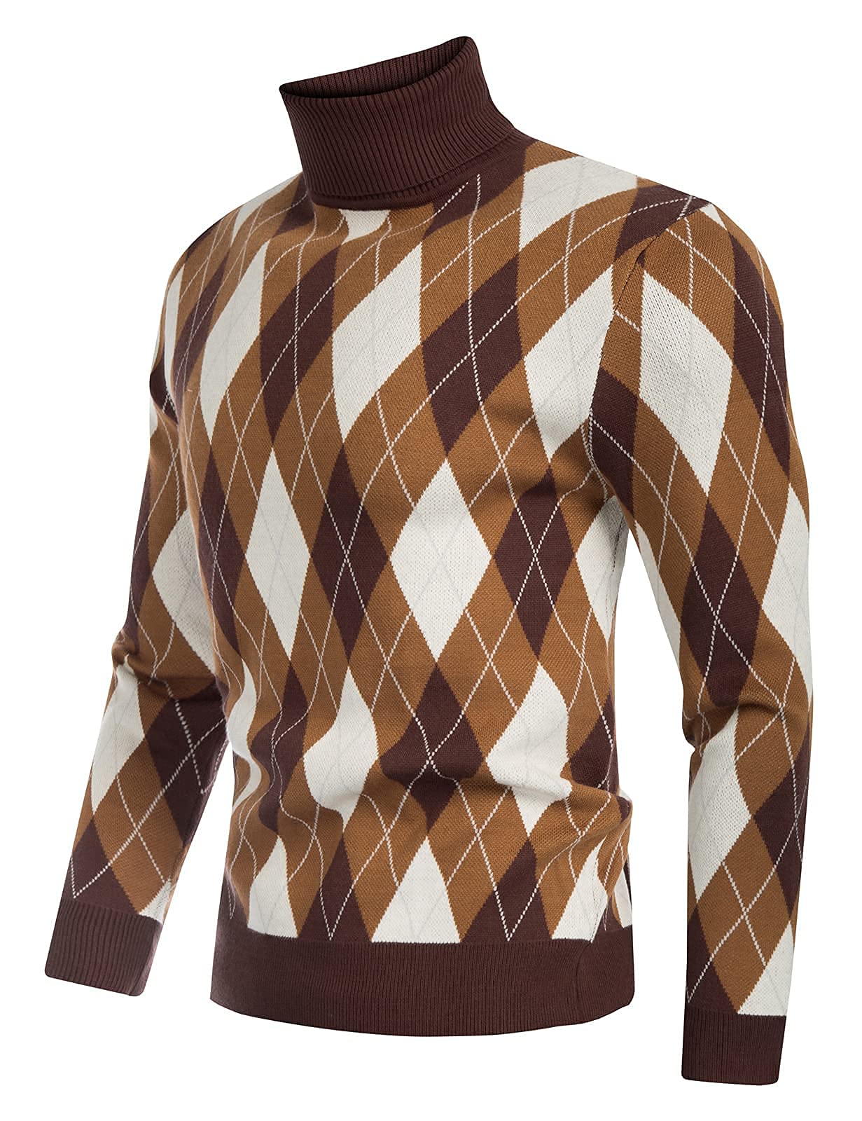 Men's Vintage Argyle Turtlenecks Sweater Thermal Knitted Pullover