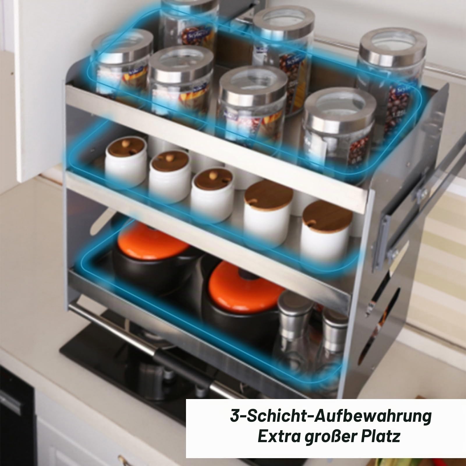 3-stufiger Pull-Down-Wandschrank-Organizer, Ausziehbares Wandregal, Schiebekorb, 30 Kg Gewicht, Platzsparender Organizer For Oberschränke(600mm cabinet)