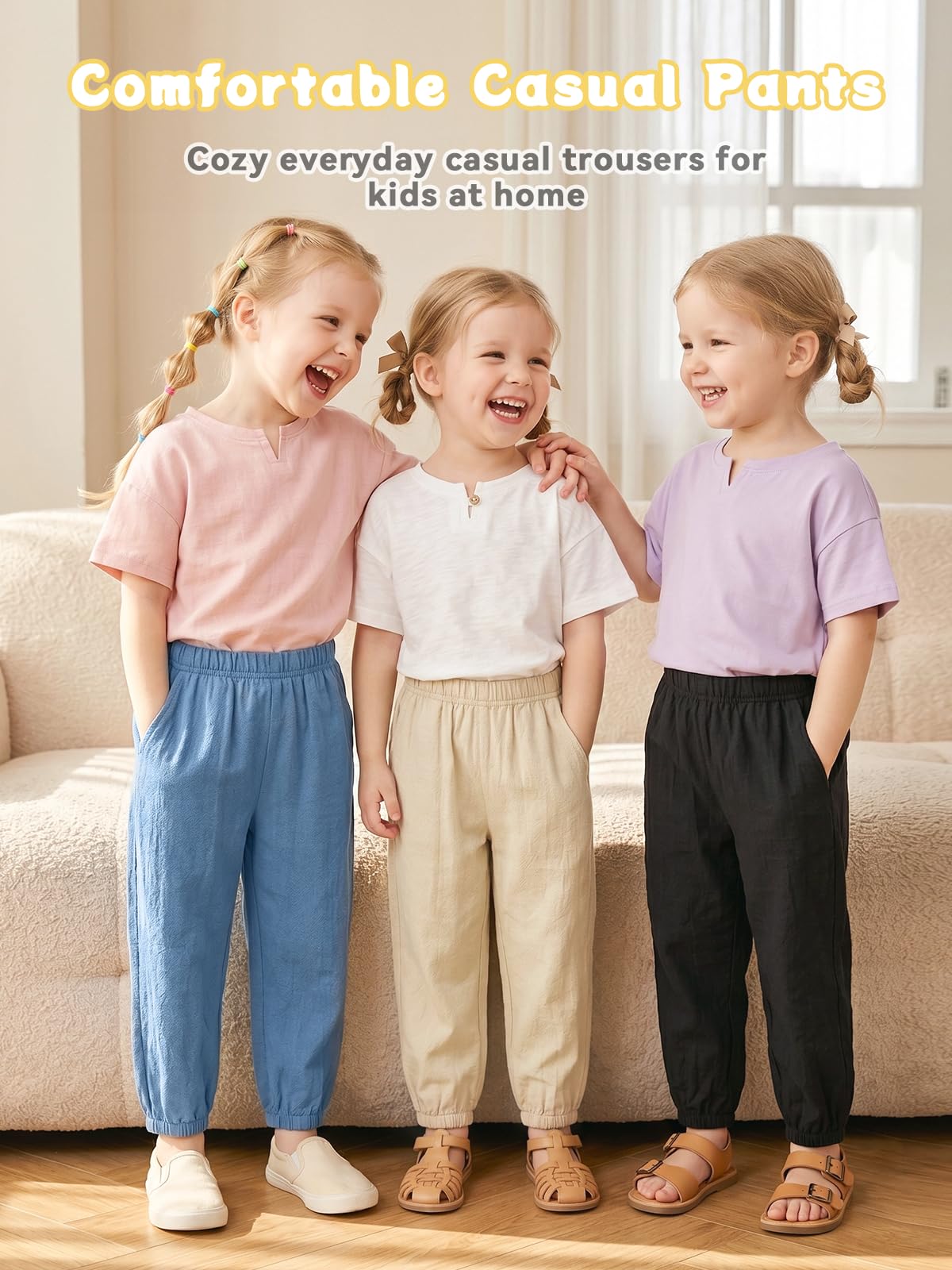 Miipat Pantalones Bebé Niña 3pcs Niño Pequeño Casual Pantalones Largos Niños Verano Suave Elástico Cintura