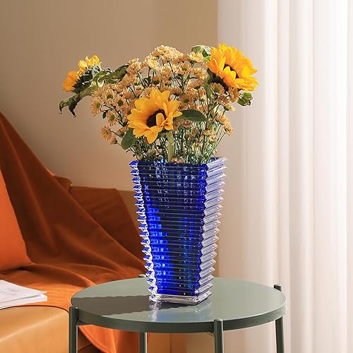 Miniatura 2 de Jarrón de cristal, jarrón de vidrio azul, jarrón de vidrio resistente, jarrones para centros de mesa, florero grande, jarrón de vidrio grande,