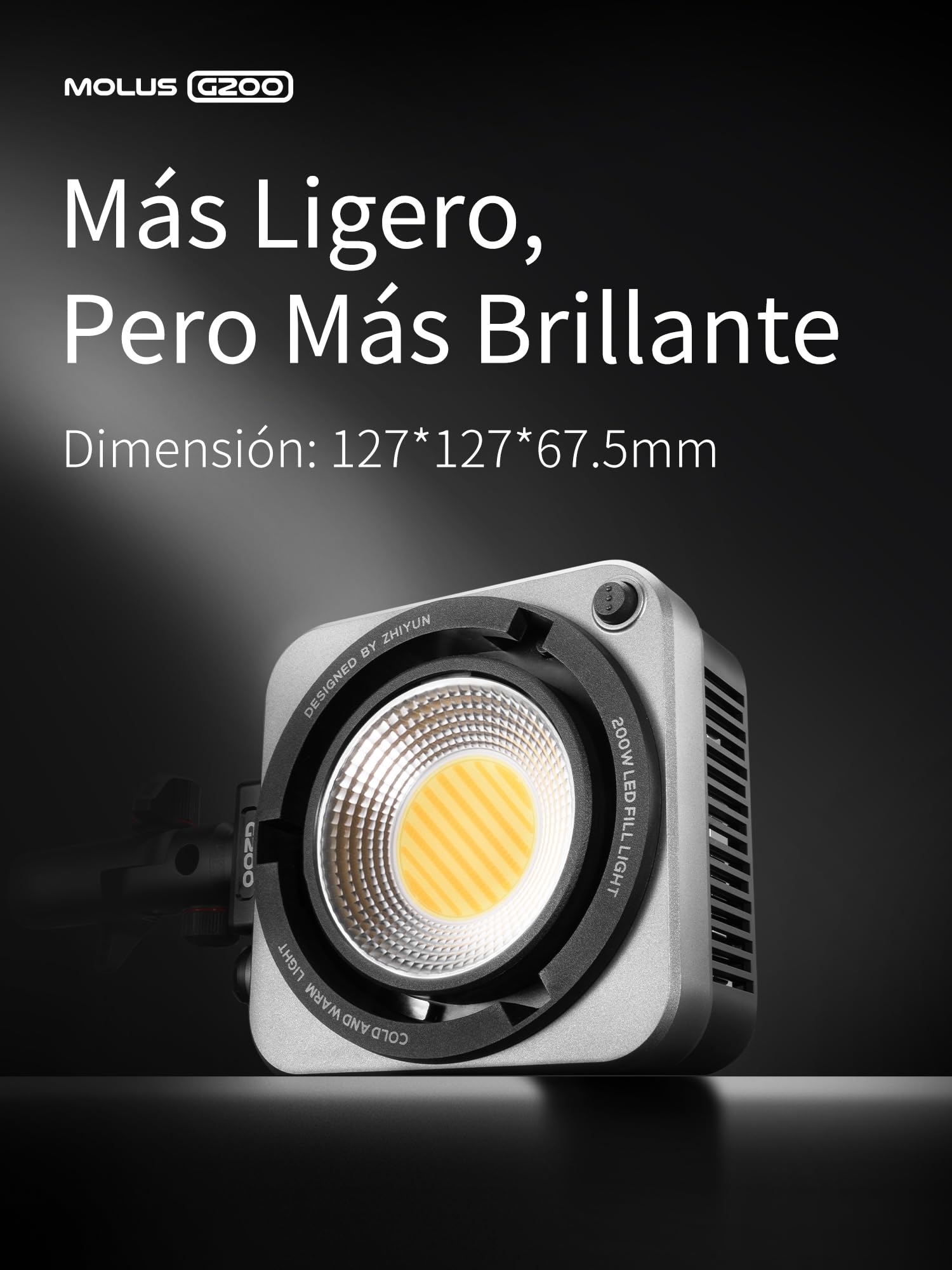 ZHIYUN MOLUS G200 [Oficial] 200W Luz de Video con Montura Bowens, Luz Continua fotografia con Sistema de enfriamiento DynaVort Ultra silencioso, Control de aplicación ZY Vega, 85800Lux/m 2700K-6500K