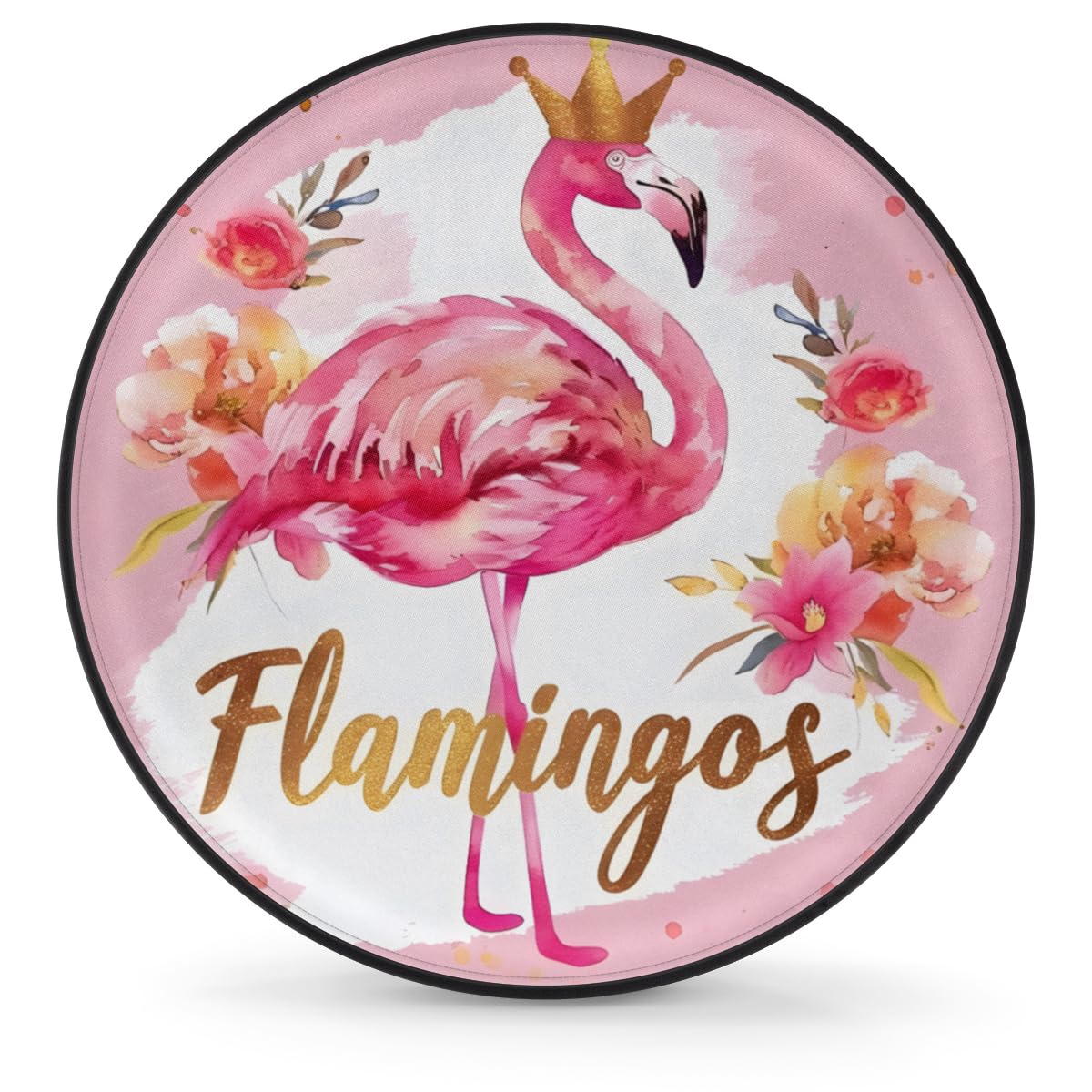 Spare Tire Cover for RV Trailer, Flamingo Flower Tire Covers Universal Fit for Travel Trailer Camper Jeep RV SUV Truck Waterproof Wheel Cover (15 inch for Diameter 27” - 29”)
