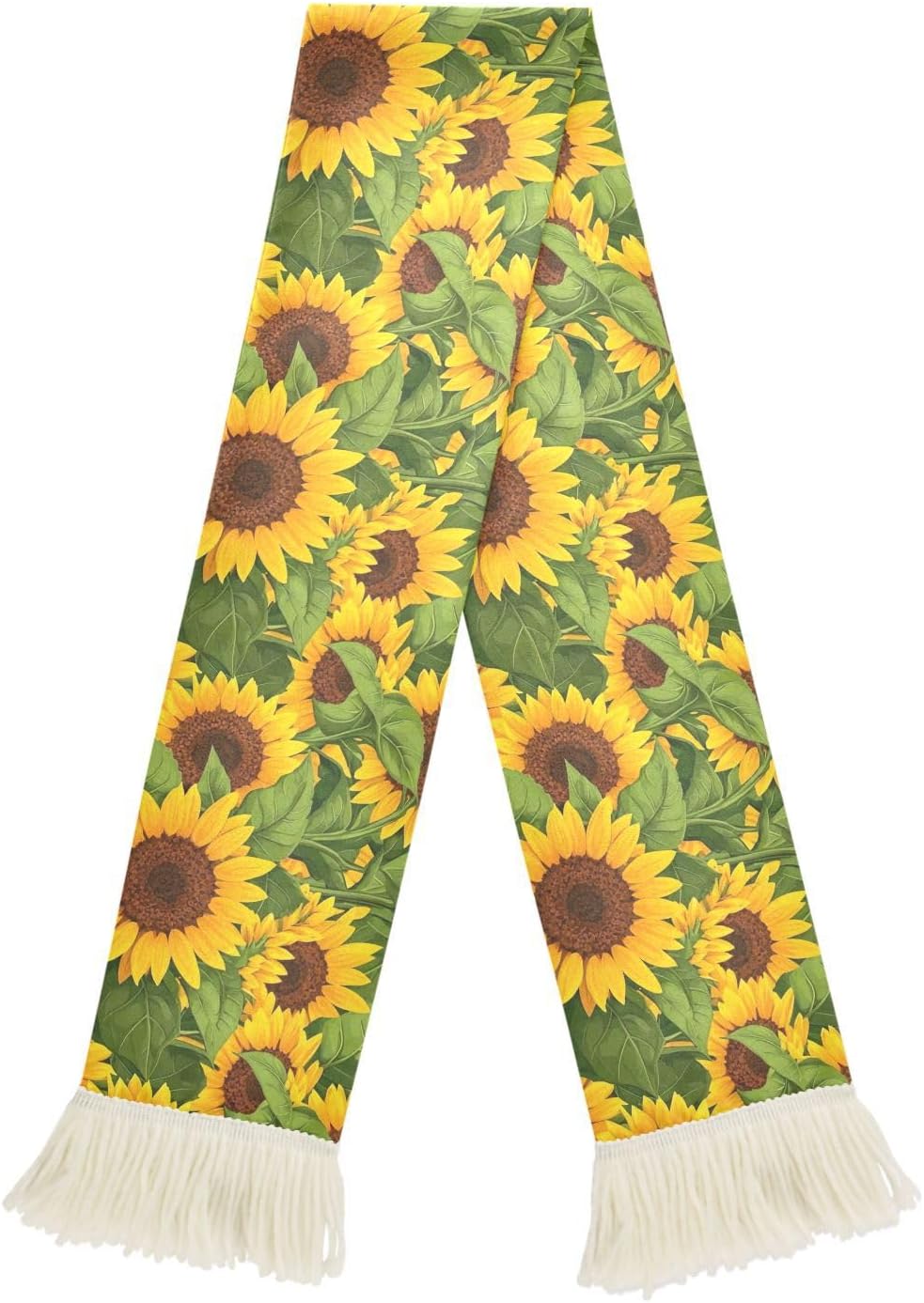 CHIFIGNO Yellow Sunflower Green Leaf Sports Fan Scarf for Sweat, Quick Dry Polyester Soccer Scarf with Fringe for Games